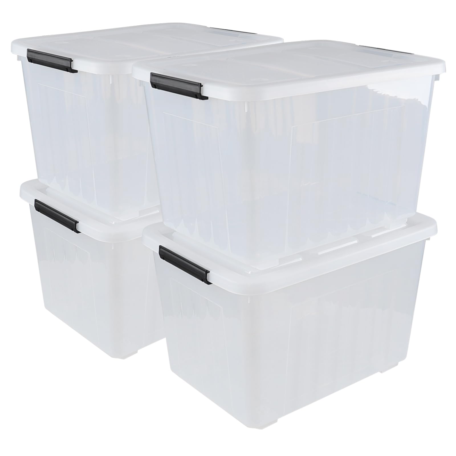 Wekioger 70 Quart Large Lidded Storage Bin with Wheels - 4 Pack Plastic Storage Totes, Latching Storage Box for Home Organization, Garage, Closet & Moving Supplies