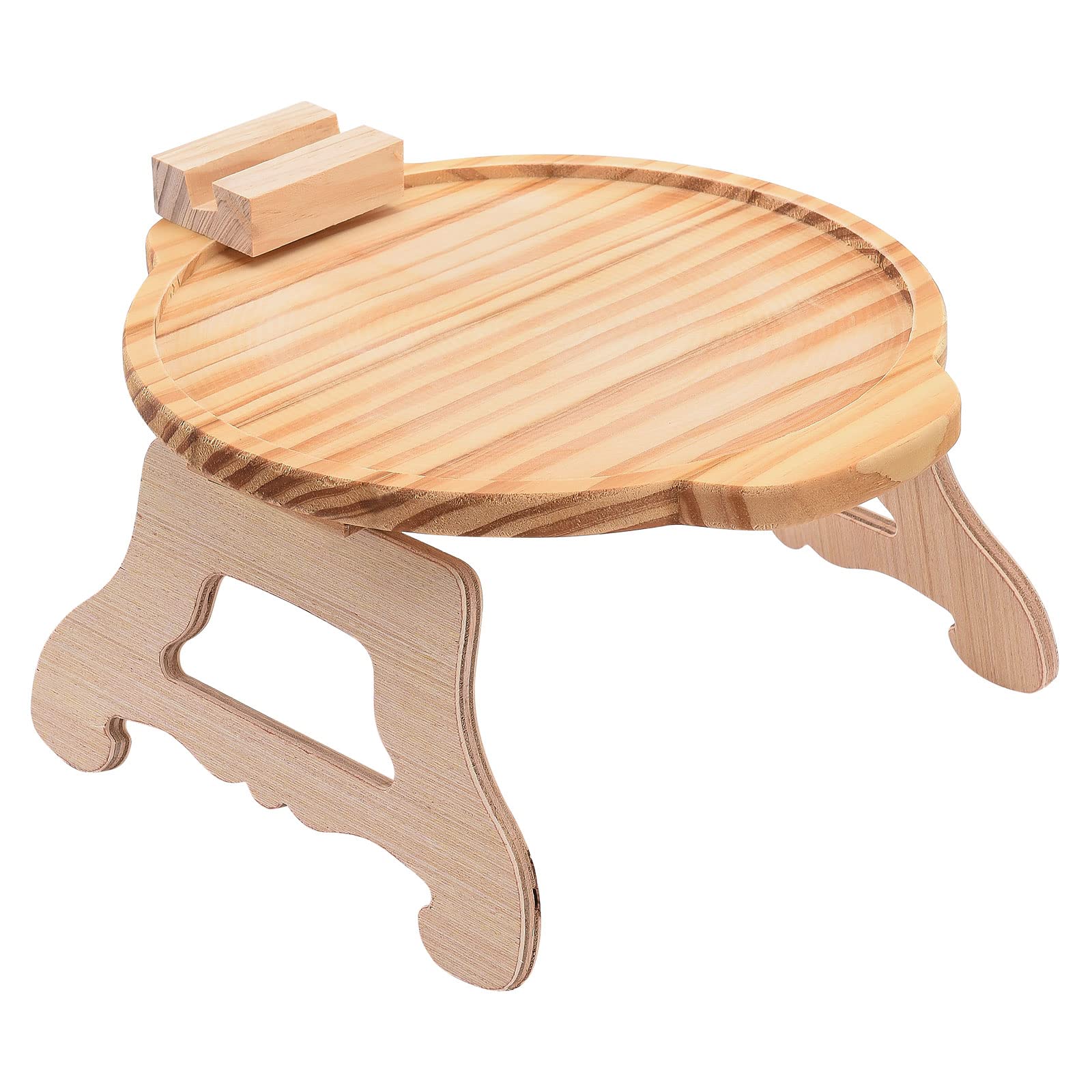 Katsy Foldable Wooden Sofa Tray with 360° Rotating Phone Holder - Clip On Side Table for Wide Couches, Stable Armrest Tray for Eating, Drinking, Working & Reading - Perfect for Living Room, Bedroom & Office Use (Round)