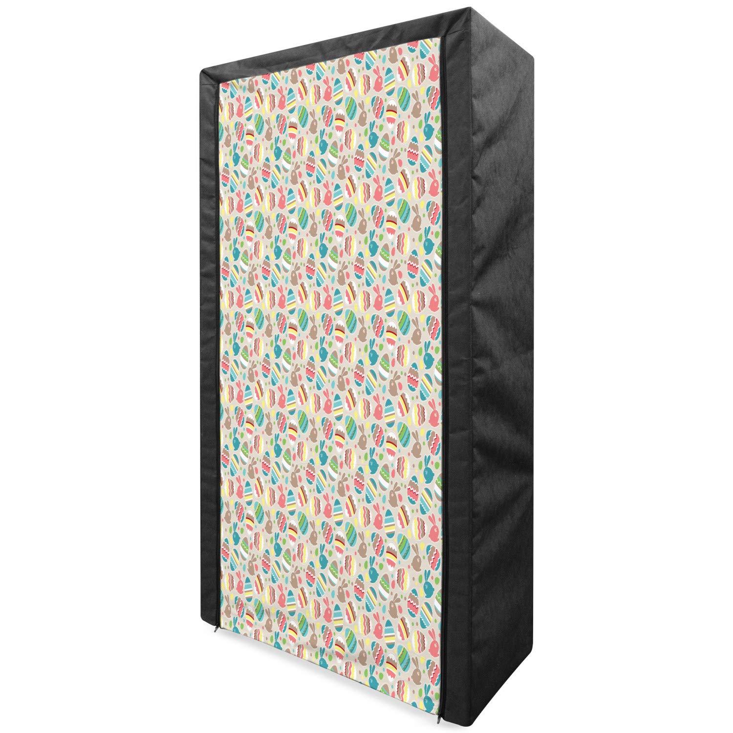 Ambesonne Easter Portable Fabric Wardrobe - Cartoon Holiday Celebration Design with Bunnies, Zigzags & Dots - 33.5