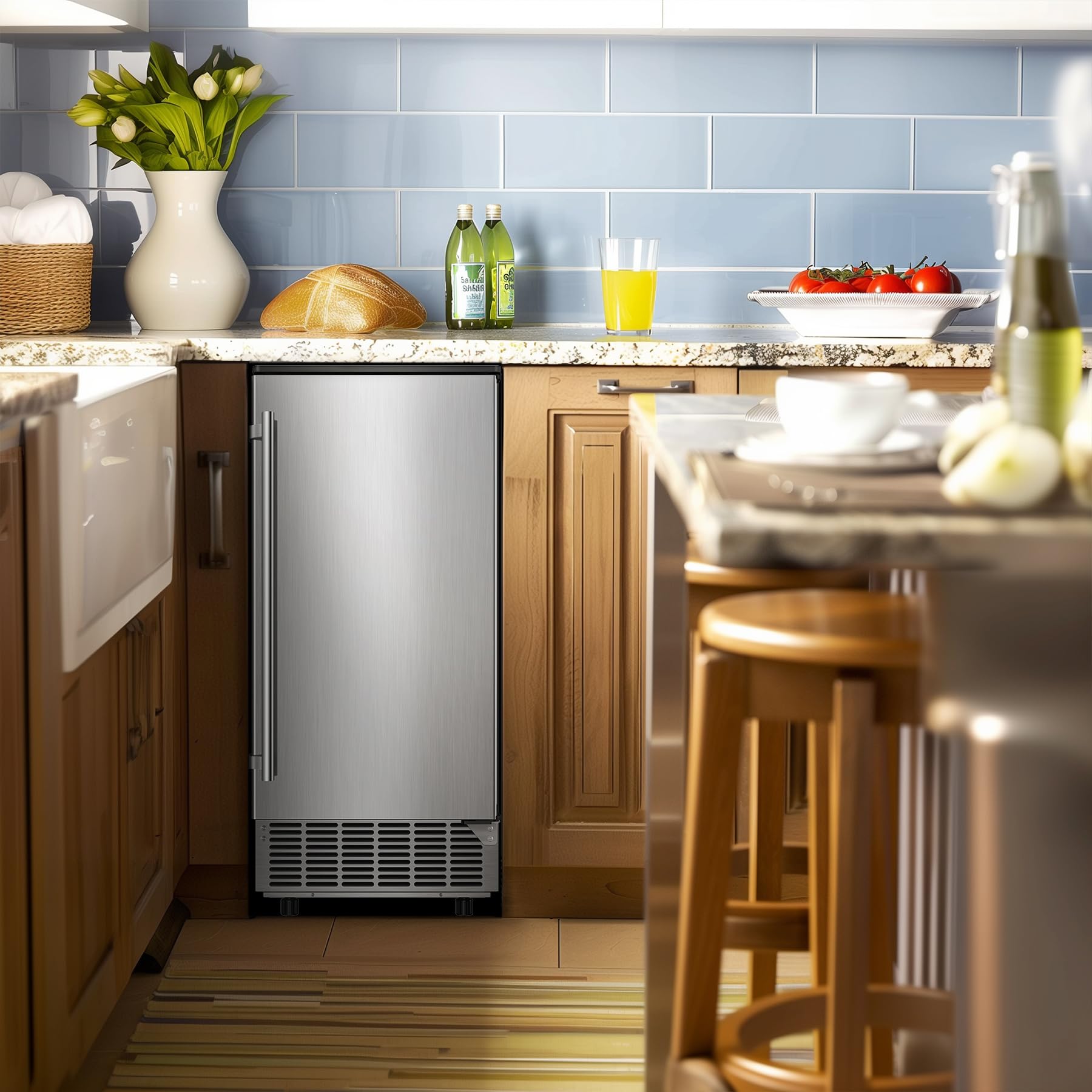 Under Counter Ice Maker Machine - 95Lbs/Day Capacity with 35Lbs Storage Bin, Makes 40 Ice Cubes in 10 Minutes, Reversible Door - Built-in Commercial & Home Use for Bars, Restaurants, Offices, and Parties