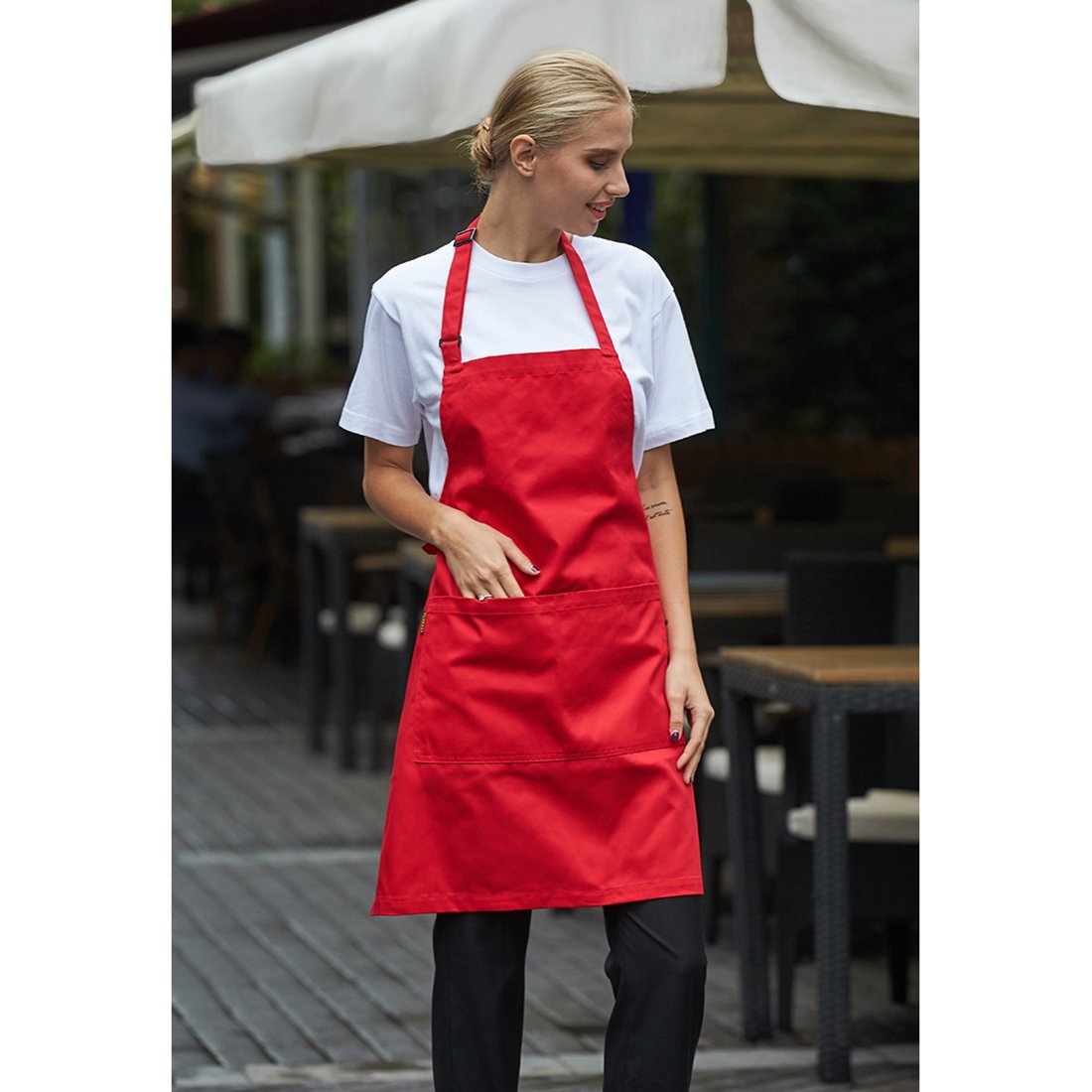 Adjustable Kitchen Bib Apron with 2 Pockets for Men & Women - Red | Cooking, Grilling, Baking & BBQ Protective Apron for Home & Professional Chefs