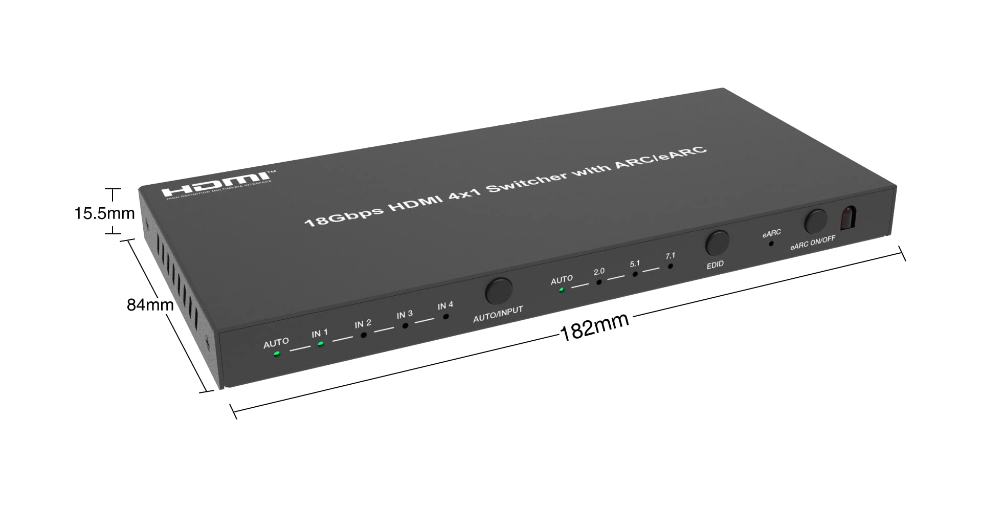 U9 ViewHD HDMI 2.0b 4K Switch 18Gbps 4:4:4 with Built-in HDMI Audio Extractor - Supports Dolby Atmos & eARC - Perfect for Home Theater, Soundbars & AV Receivers | UHDe4x1