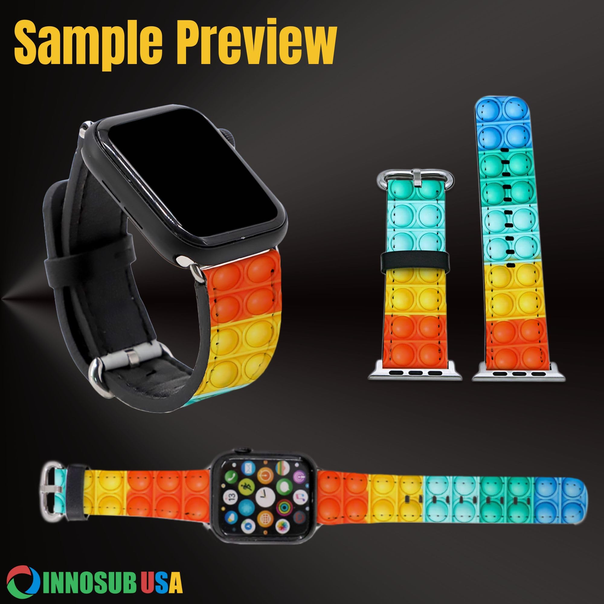 INNOSUB USA Small (38-41mm) & Large (42-45mm) Sublimation Blank Watch Band - Compatible with Apple Smartwatch, DIY Custom Printed PU Leather Watch Strap for Sublimation Printing - Perfect for Personalized Gifts, Fashion Accessories & Smartwatch Customization