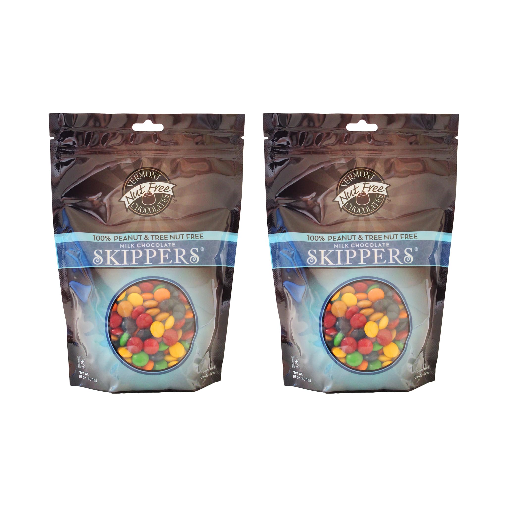 Vermont Nut Free Chocolates Skippers® - 16oz Milk Chocolate (2 Bags) | Allergy Friendly, Kosher Certified | Perfect for School Snacks, Birthday Parties & Gift Giving