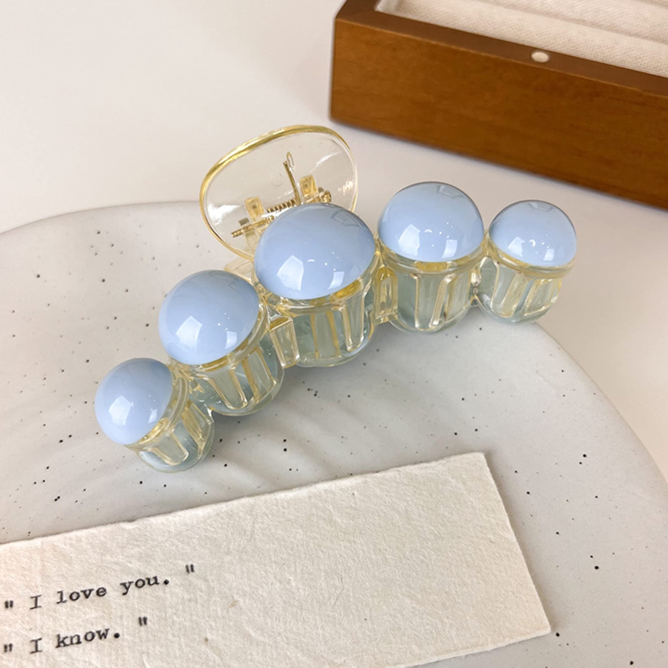 BellaStella Korean Stylish Large Blue Pearl Hair Claw Clips - Strong Grip Hair Accessories for Women & Girls (2 Pack) - Perfect for Long Hair, Updos, Ponytails & Everyday Hairstyles