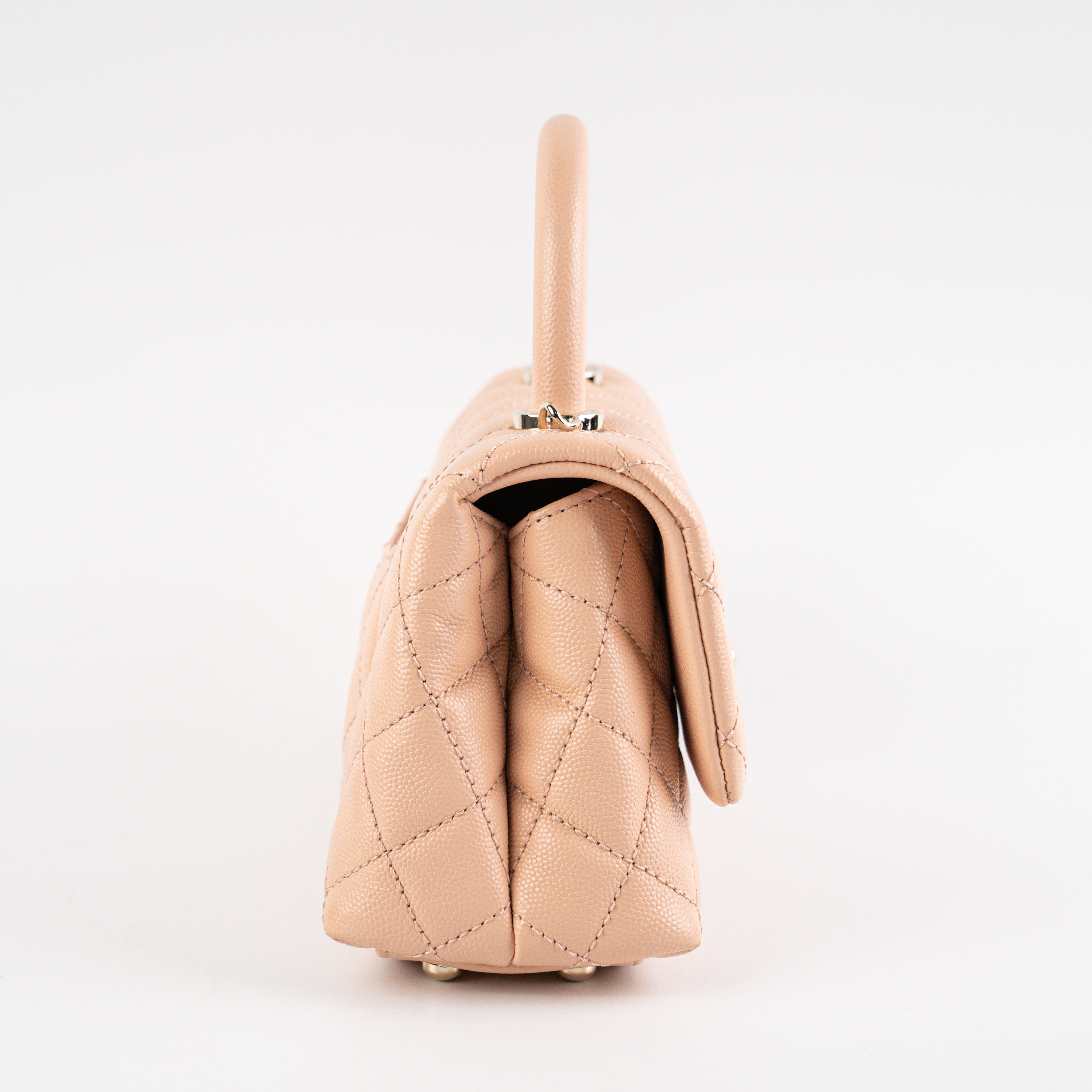 Chanel Mini Coco Handle Bag in Peach Caviar Leather with Top Handle - Perfect for Evening Events, Parties & Luxury Fashion Accessories