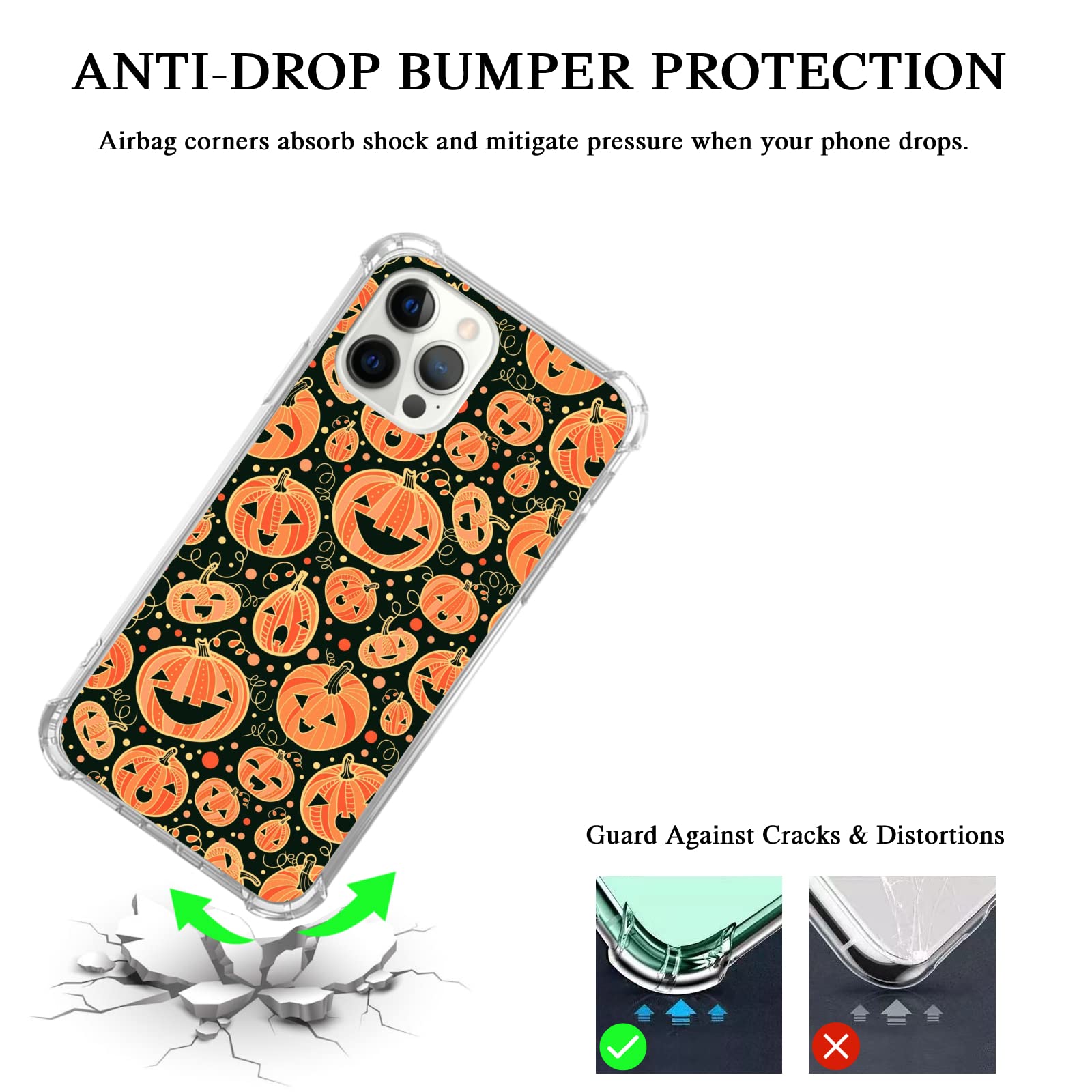 Spooky Smiling Pumpkin Halloween Phone Case for iPhone 12 Pro Max - Shockproof TPU Bumper Cover for Teens, Men & Women - Perfect for Trick-or-Treating, Halloween Parties & Fall Festivals