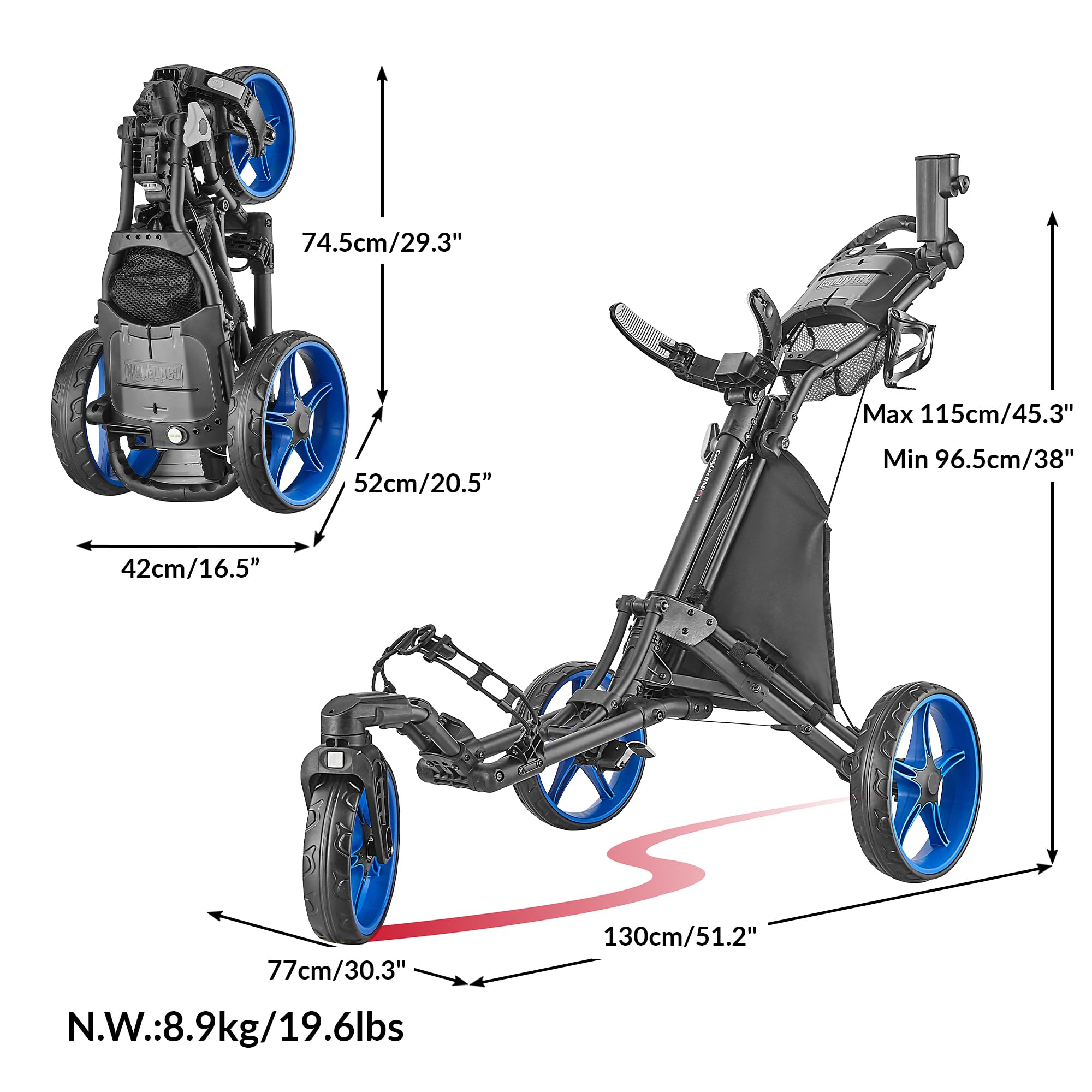 Caddytek CaddyLite One Swivel Version 8 Golf Push Cart - 3-Wheel Lightweight Folding Golf Cart with 360° Swivel Front Wheel & Adjustable Handle | Perfect for Golfers, Walking Courses, and Easy Storage