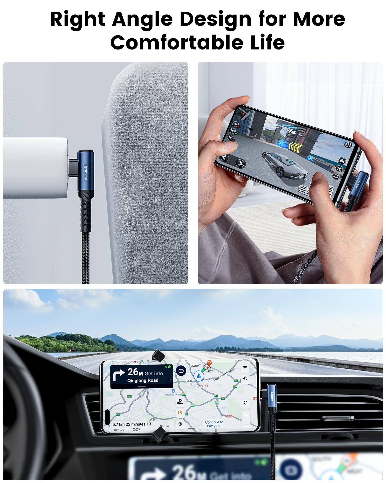 2-Pack 3.3FT USB C to USB C Cable 60W Fast Charging, Right Angle PD 3.0 Type C Charger Cable for iPhone 16 Pro/MacBook Pro Air/iPad Pro/Dell XPS/Galaxy S24/PS5 Controller - Perfect for Gaming, Travel & Office Use
