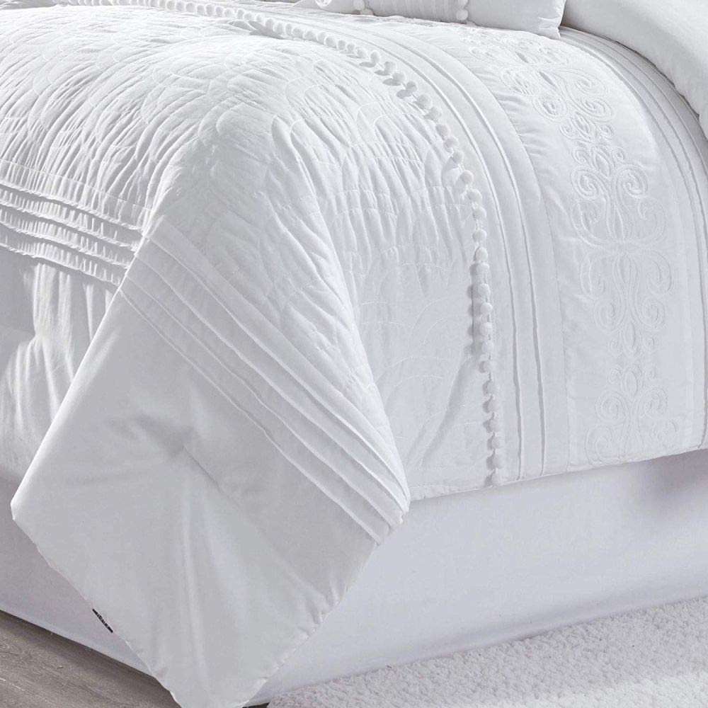 7-Piece Chenille Comforter Set Cal King - Pleated Embroidered Luxury Bedding with Soft Textured Fabric for Cozy Comfort | Perfect for Master Bedroom, Guest Room & Home Decor