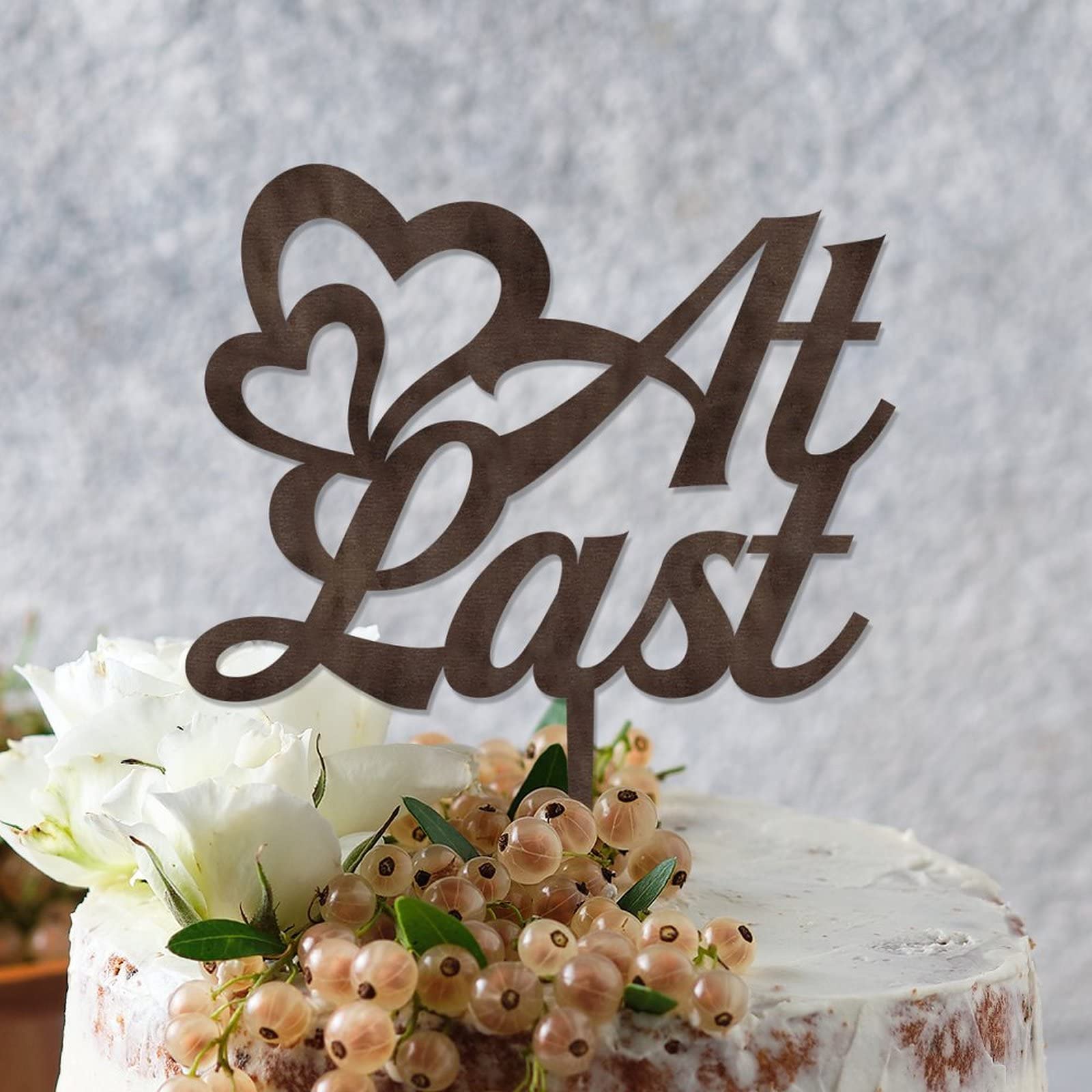 Rustic Wedding Cake Topper - Personalized Bride & Groom Cake Decor with Custom Last Name - Wooden Brown Engagement Gift for Couples - Romantic Love Quotes - Perfect for Wedding, Anniversary & Engagement Cakes