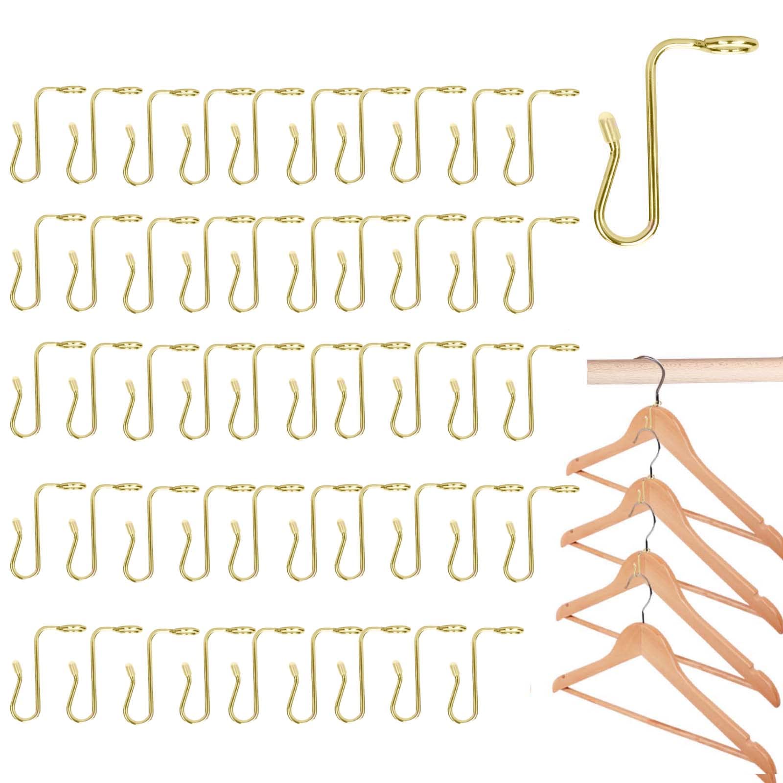 50 Pack Gold Hanger Connector Hooks - Heavy Duty Metal Hanger Extenders for Clothes Organization - Space Saving Closet Storage Solution - Perfect for Wardrobe, Laundry Room & Travel Luggage
