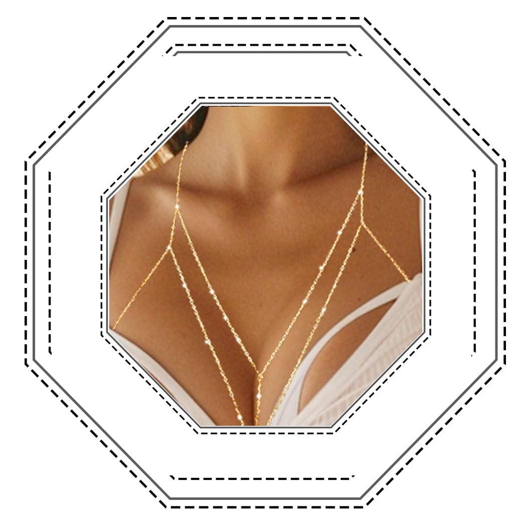 Jovono Fashion Body Chain Necklace - Sexy Belly Wire Harness Jewelry for Women & Girls - Perfect for Bikini, Beach, Party & Festival Outfits