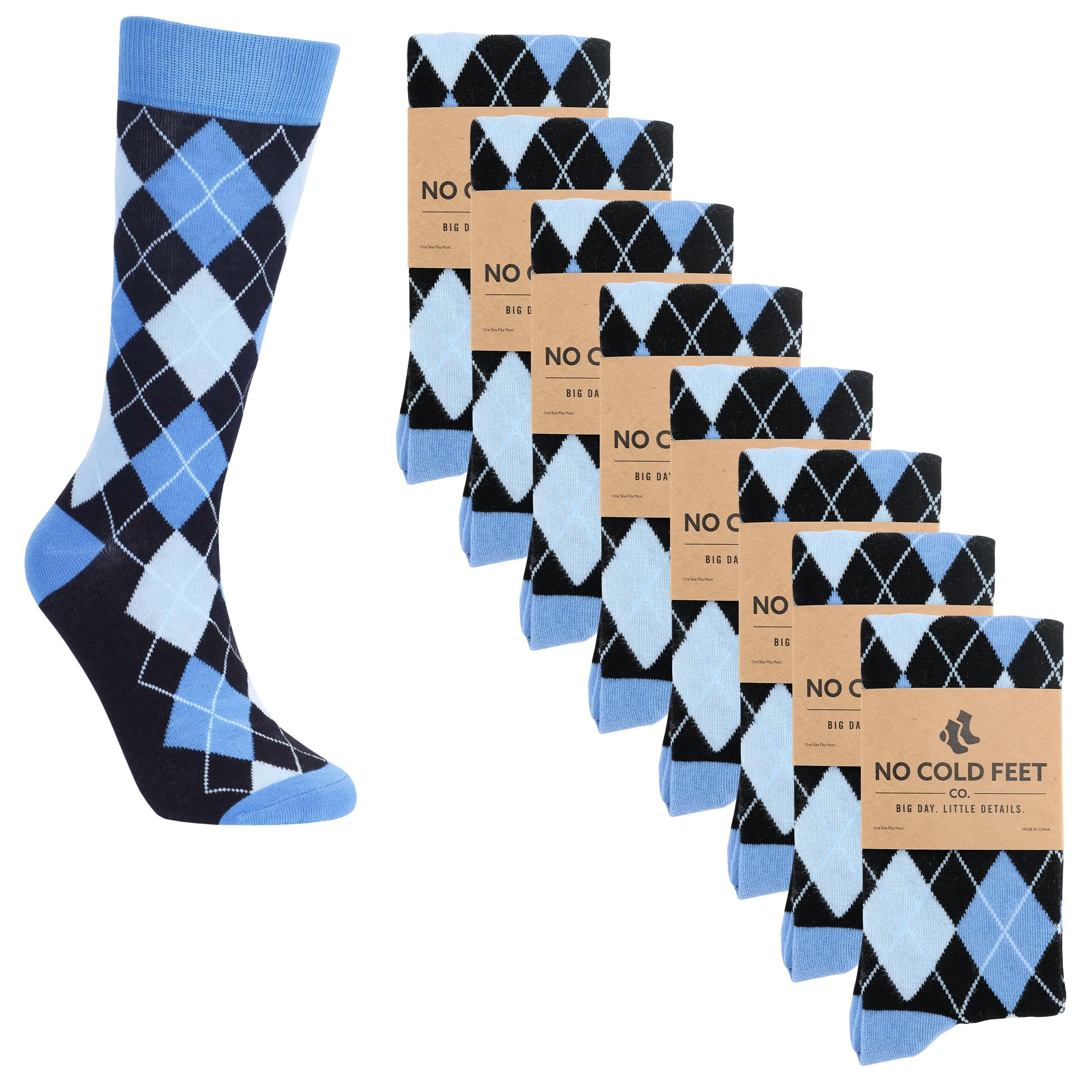 Fun Blue Colorful Novelty Dress Socks for Men - 8 Pack | Casual, Formal & Groomsmen Wedding Socks for Comfortable Everyday Wear