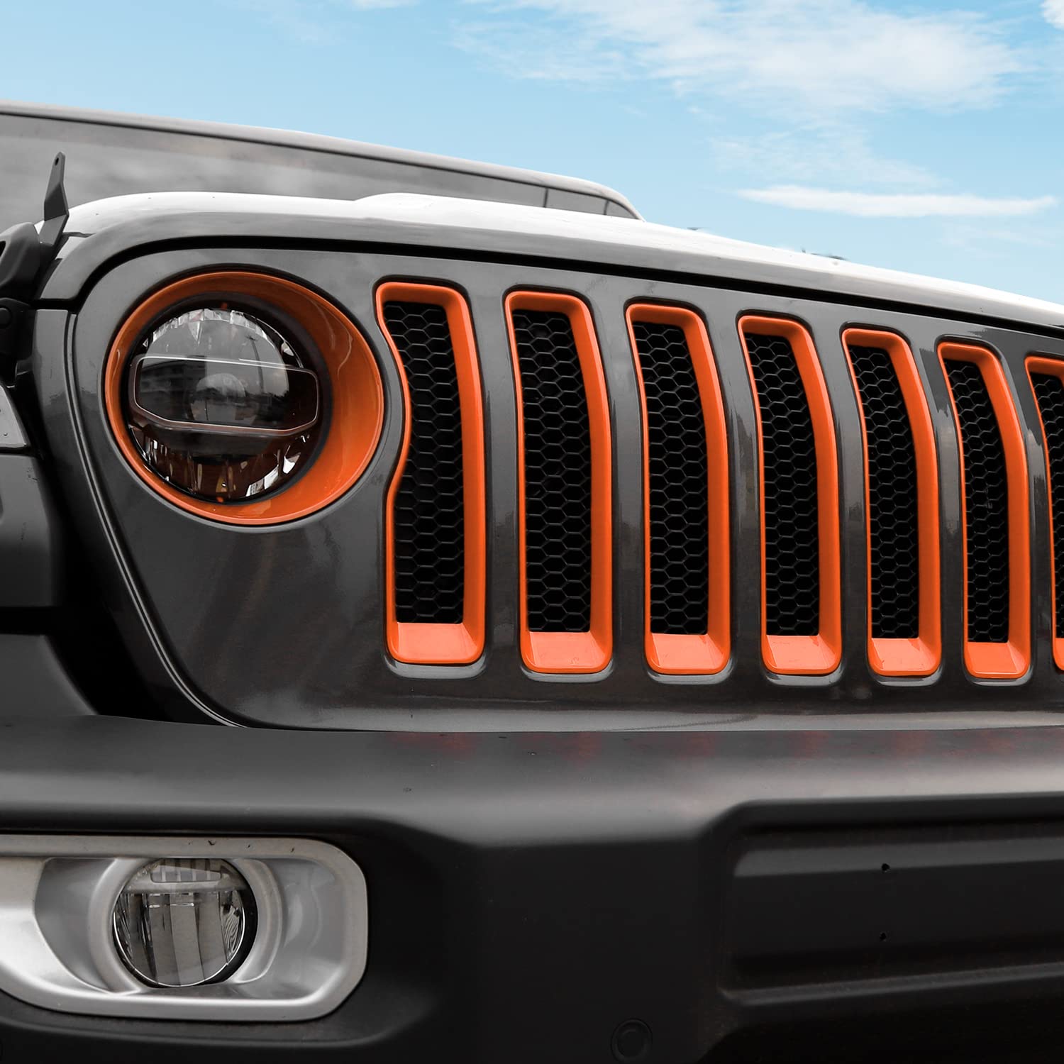 CheroCar Orange Mesh Grille Insert & Headlight Turn Signal Cover Trim - Exterior Accessories for Jeep Wrangler JL (2018-2022) | Off-Road Protection & Style Upgrade