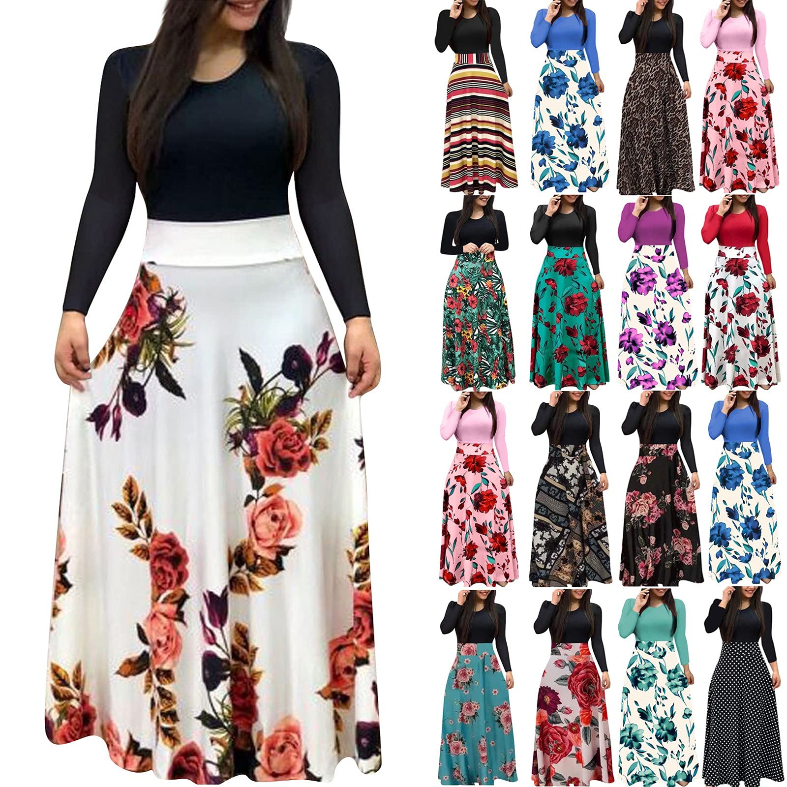SERYU Women's Floral Printed Long Sleeve Maxi Dress - Elegant Casual Tunic for Summer, Beach, Vacation & Date Night Outfits