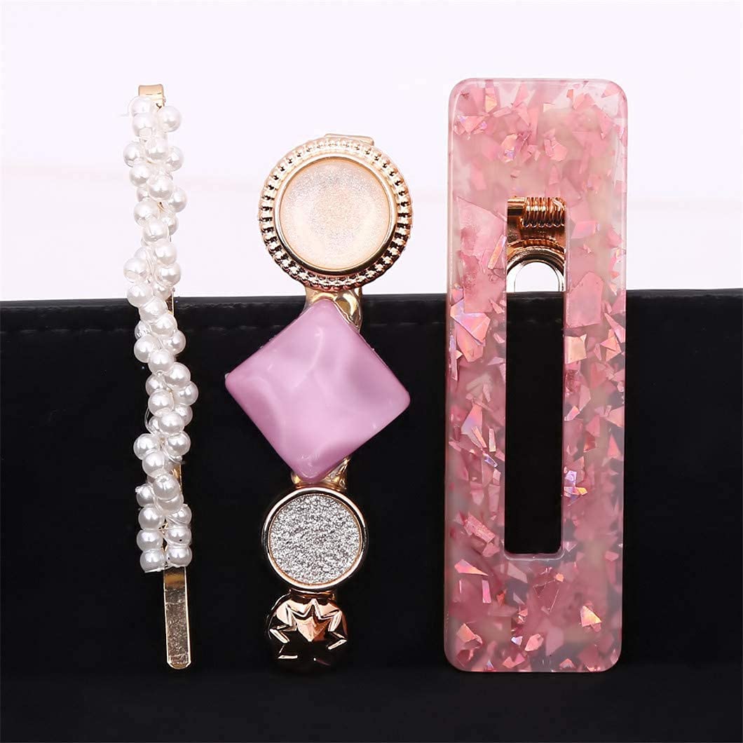 NGEL Acrylic Hair Clips for Women - Pearl & Metal Hair Pins Set, Fashion Hair Accessories for Girls (Pink) - Perfect for Parties, Weddings & Everyday Styling