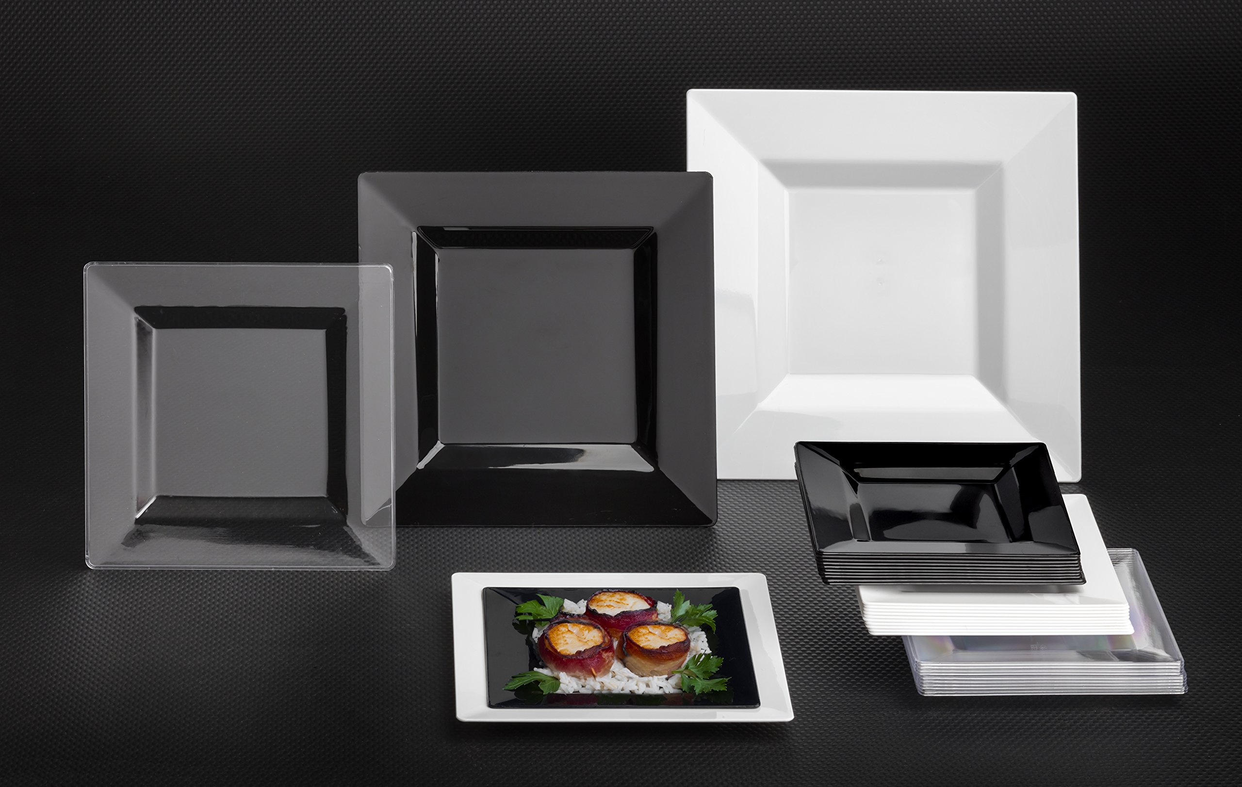 Premium 8-inch Black Classic Square Plates - Party Essentials N897017 (Case of 280) - Perfect for Weddings, Birthdays, and Catering Events