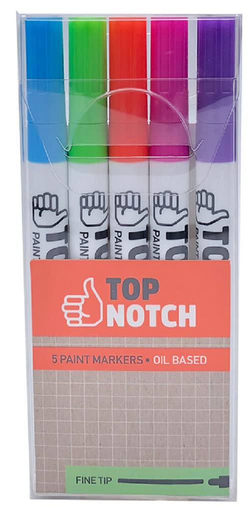 Premium Oil-Based Paint Markers - Fine Tip, Vibrant Colors (Purple, Pink, Orange, Lime, Bright Blue) for DIY Crafts, Signage & Art Projects