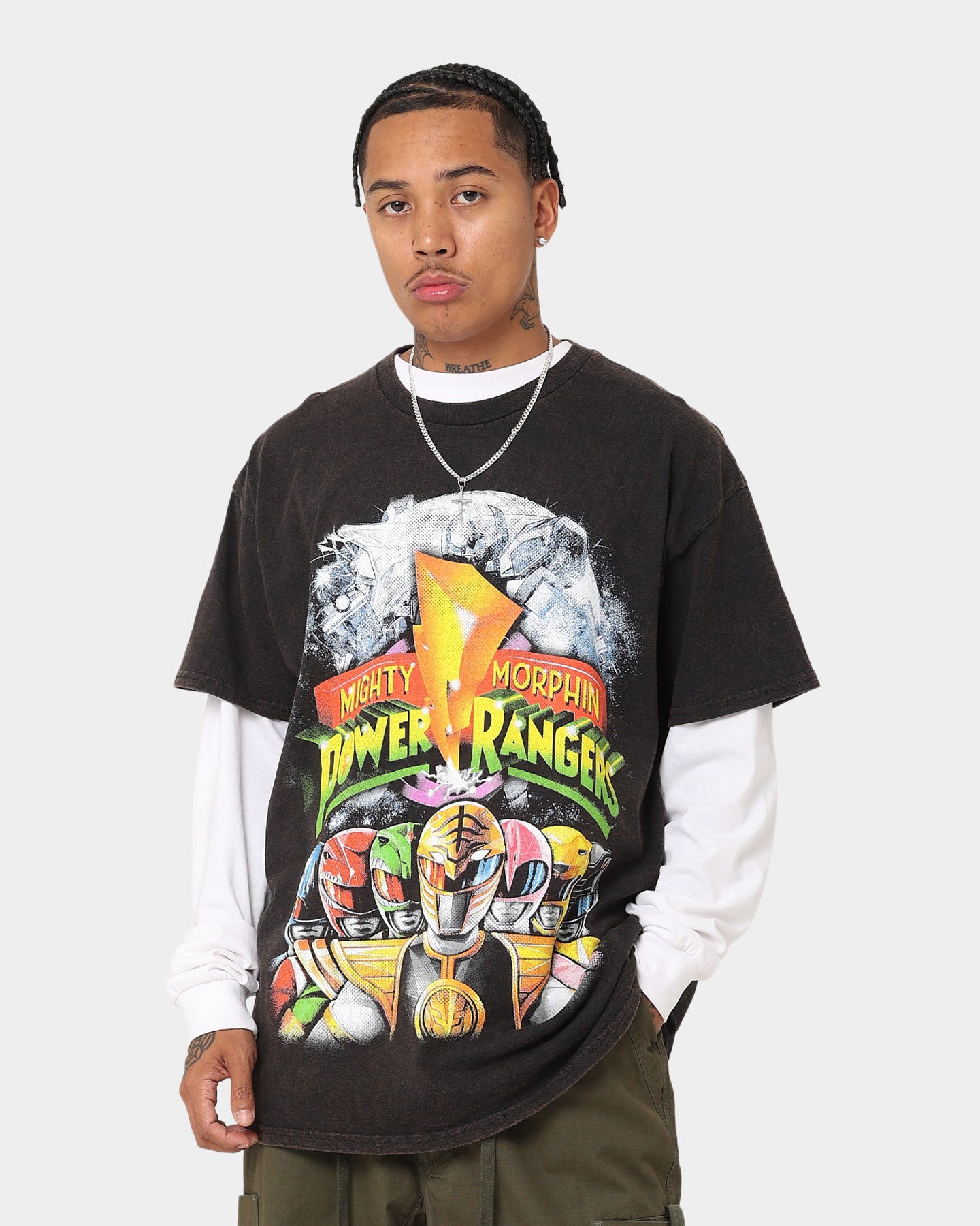 Vintage Power Rangers Mighty Morphin Graphic T-Shirt - Black Wash - Retro 90s Cartoon Tee for Fans & Collectors - Perfect for Cosplay, Casual Wear & Gift Giving