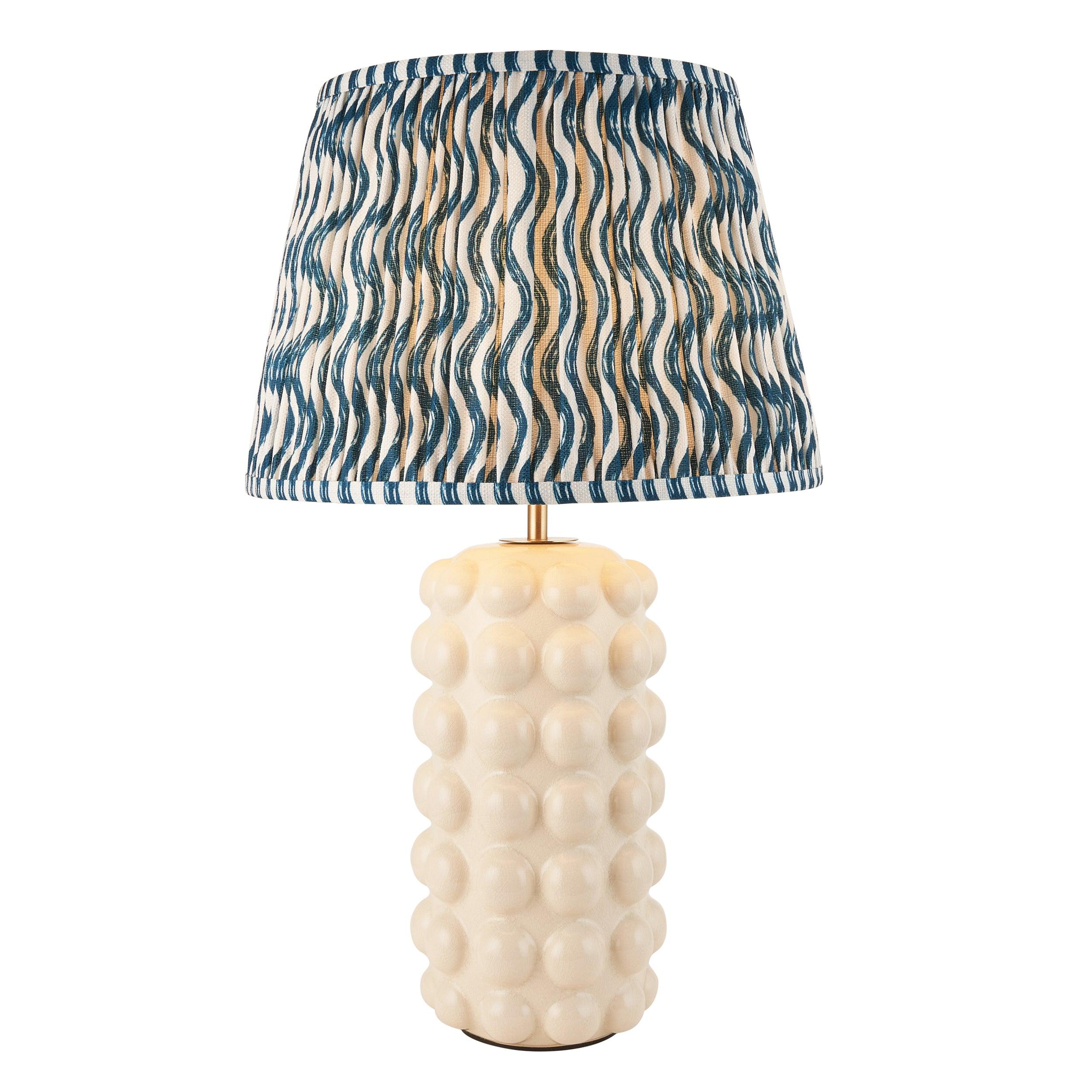 Bobble White Ceramic Table Lamp with 35cm Marlin Blue Ripple Shade - Elegant Home & Office Lighting for Bedroom, Living Room, Study