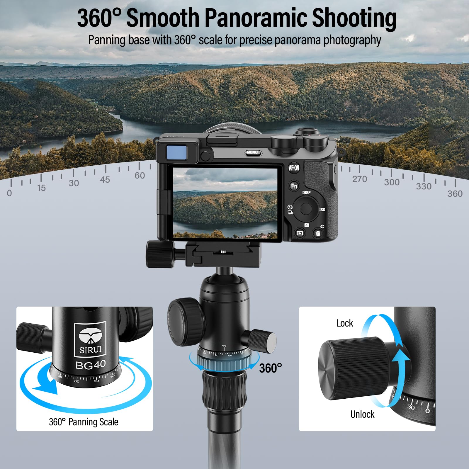 **SIRUI BG40 Professional Metal Ball Head - 360° Rotating Panoramic Tripod Head with Quick Release Plate, Supports 22lbs/10kg for DSLR Cameras, Monopods & Sliders - Perfect for Photography, Videography & Travel**