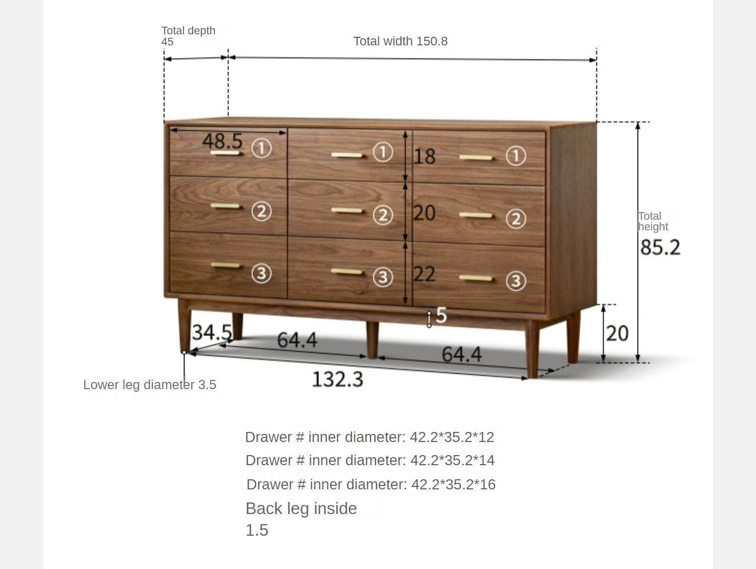 Solid Black Walnut Wood Dresser - 5-Drawer Chest for Bedroom & Living Room Storage | Handcrafted Hardwood Furniture for Home Organization & Decor