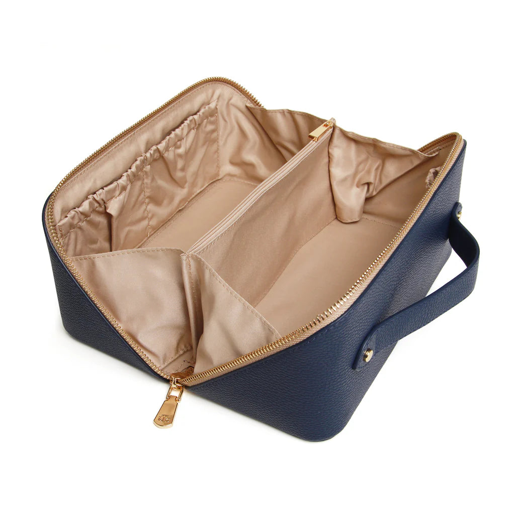 Alice Wheeler Train Case - Professional Makeup Organizer in Navy & Stone - Perfect for Travel, Salon, and On-the-Go Beauty Essentials