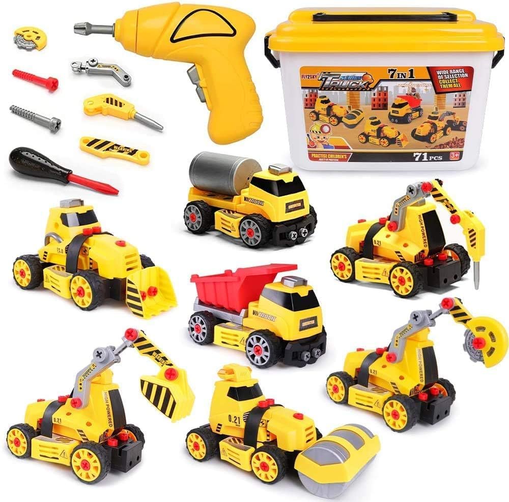7 in 1 Take Apart Truck Toys with Electric Drill - STEM Construction Building Set for Kids Ages 3-8 | DIY Engineering Toy, Push & Go Vehicle, Educational Gift for Boys | Perfect for Birthday Presents, Classroom STEM Activities & Creative Playtime