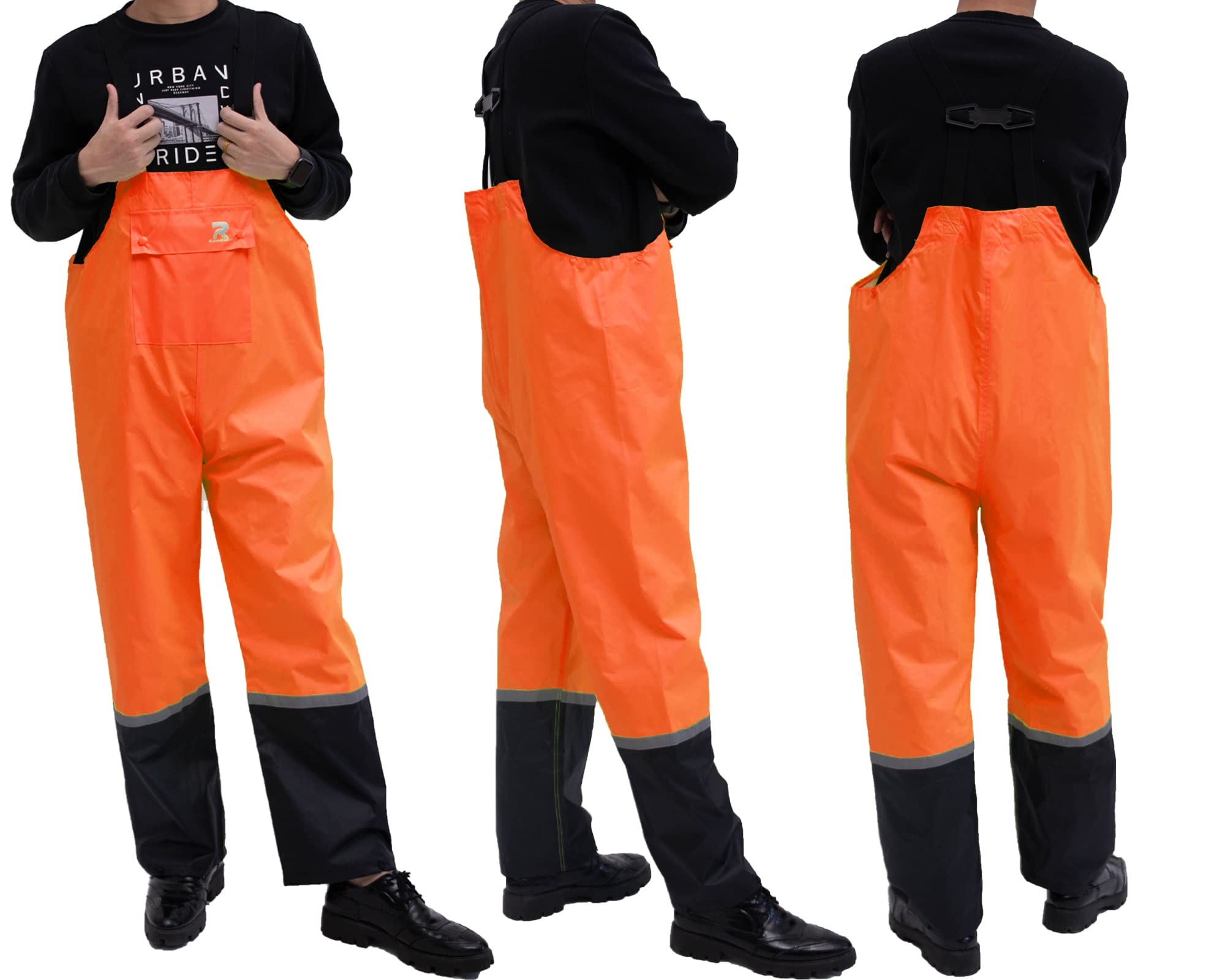 RainRider Waterproof Rain Bib Pants for Men & Women - 150D Oxford Rip-Stop Work Overalls | Heavy Duty Safety Trousers for Outdoor Work, Fishing, Hiking & Rainy Day Activities