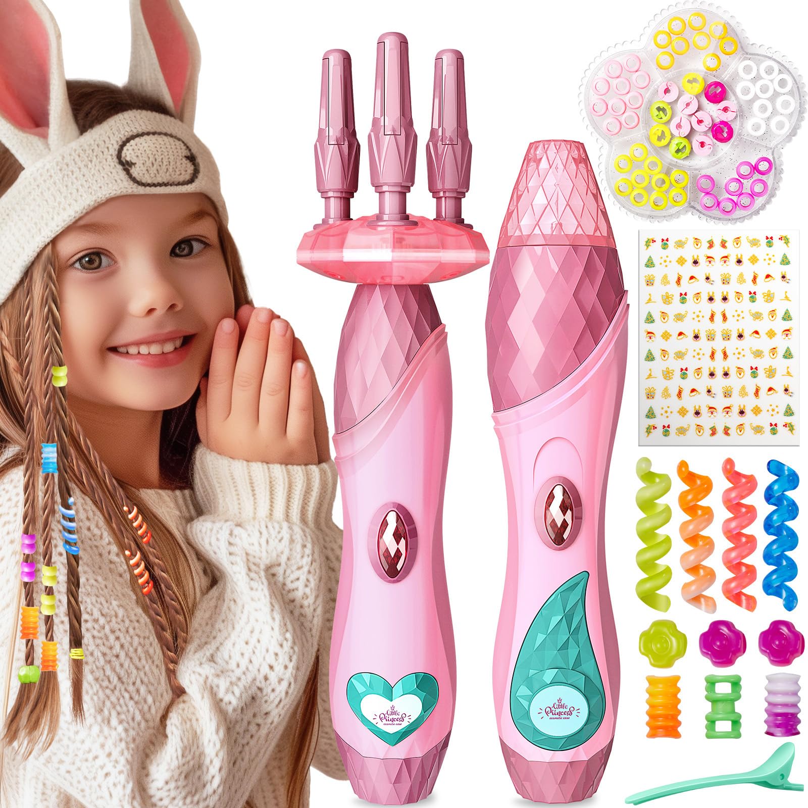 Geyiie Hair Twist Styling Kit for Girls - DIY Hair Beads Maker with Halloween Nail Stickers | Pretend Play Dress Up Toys & Party Favors for Kids Age 5-12 | Perfect for Birthday Gifts, Halloween Costumes & Creative Playtime