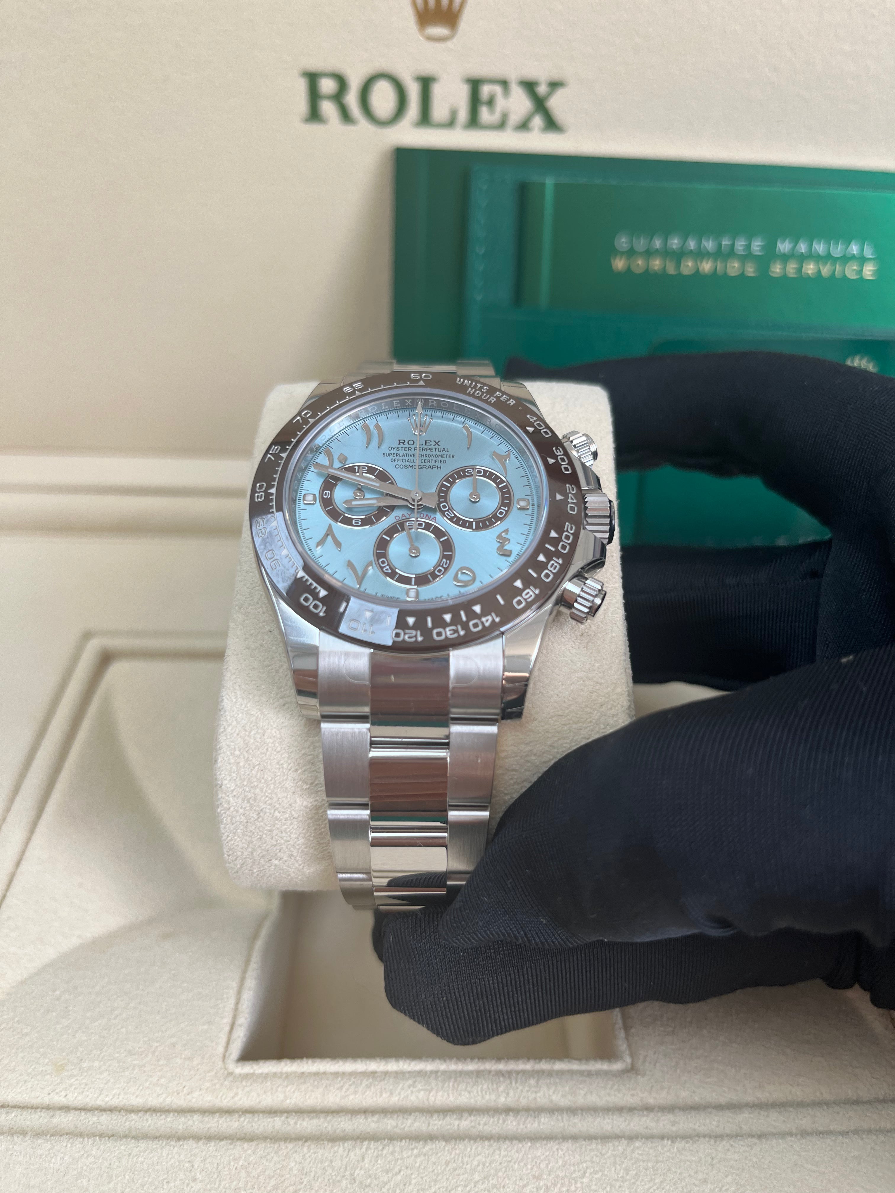Rolex Daytona Platinum Watch with Ceramic Bezel & Arabic Dial - Model 116506 | Luxury Men's Chronograph for Business, Sports & Special Occasions