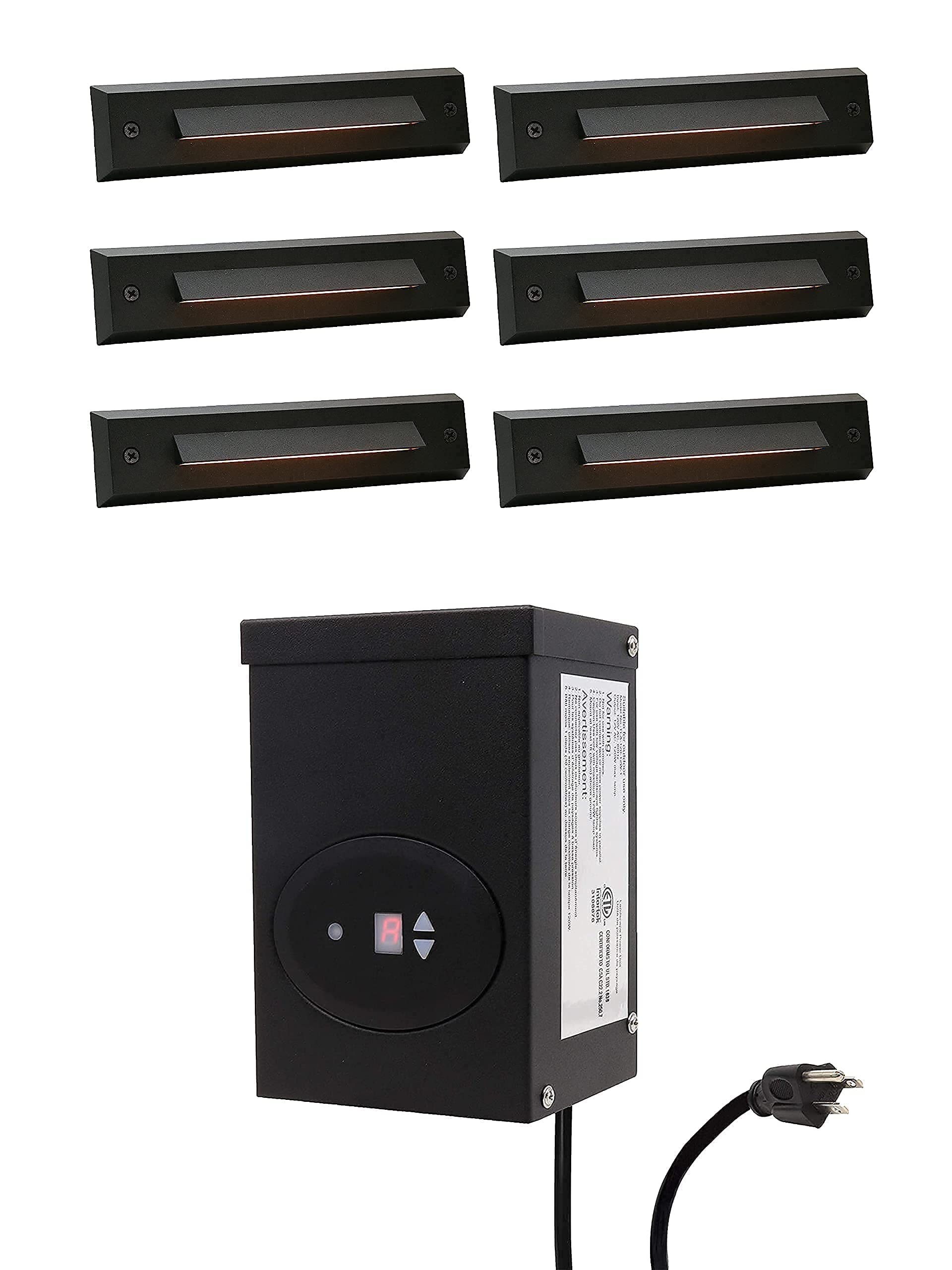 GKOLED ETL Listed 120W Low Voltage Transformer with 6-Pack LED Linear Step Lights - Outdoor Landscape Lighting for Pathways, Gardens, and Staircases