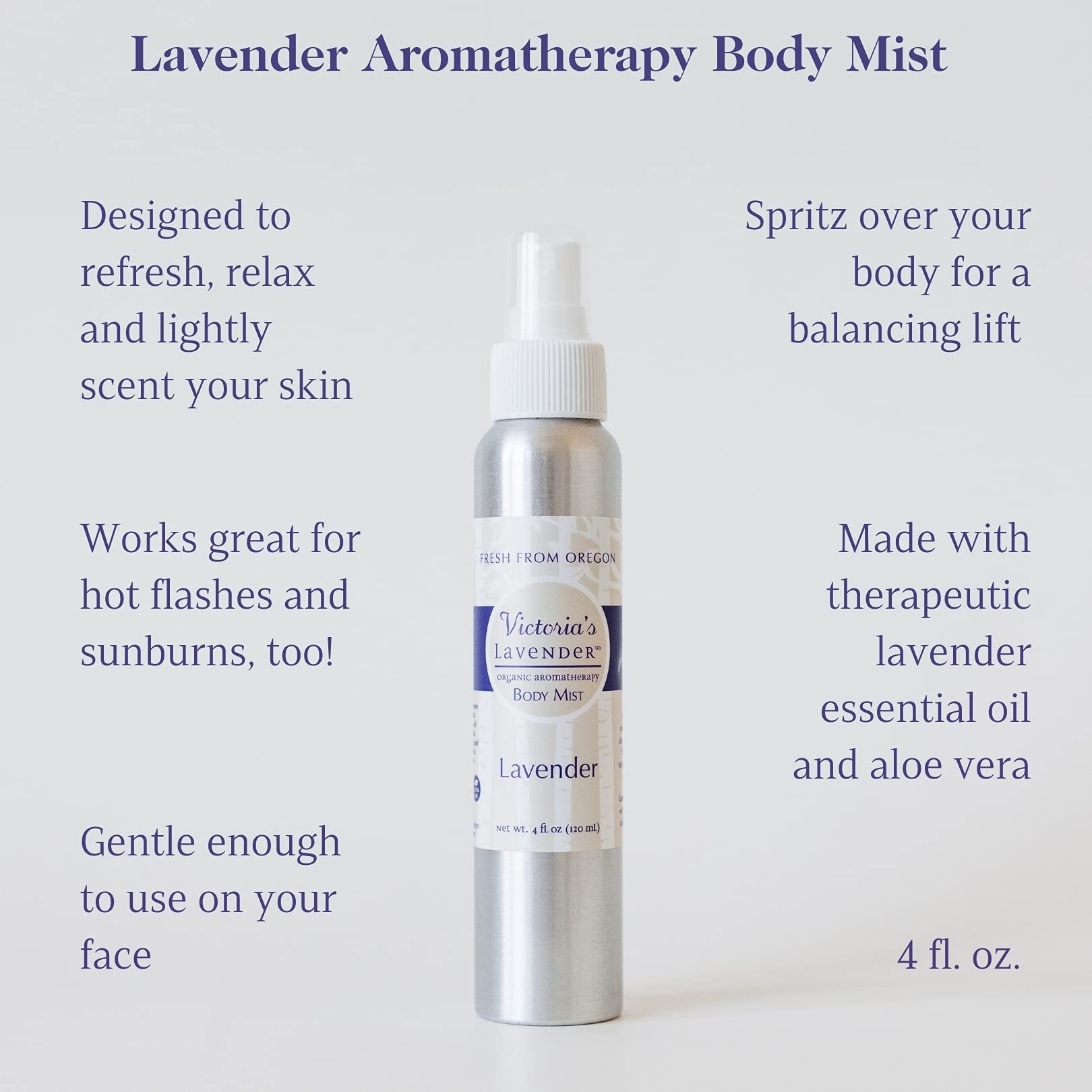 Victoria's Lavender Aromatherapy Body Mist Spray - Soothing After Sun Recovery Spray with Aloe Vera & Lavender Oil - Hydrating Moisturizer for Sunburn Relief, 4oz (120ml) - Perfect for Post-Sun Care, Spa Days & Summer Skin Hydration