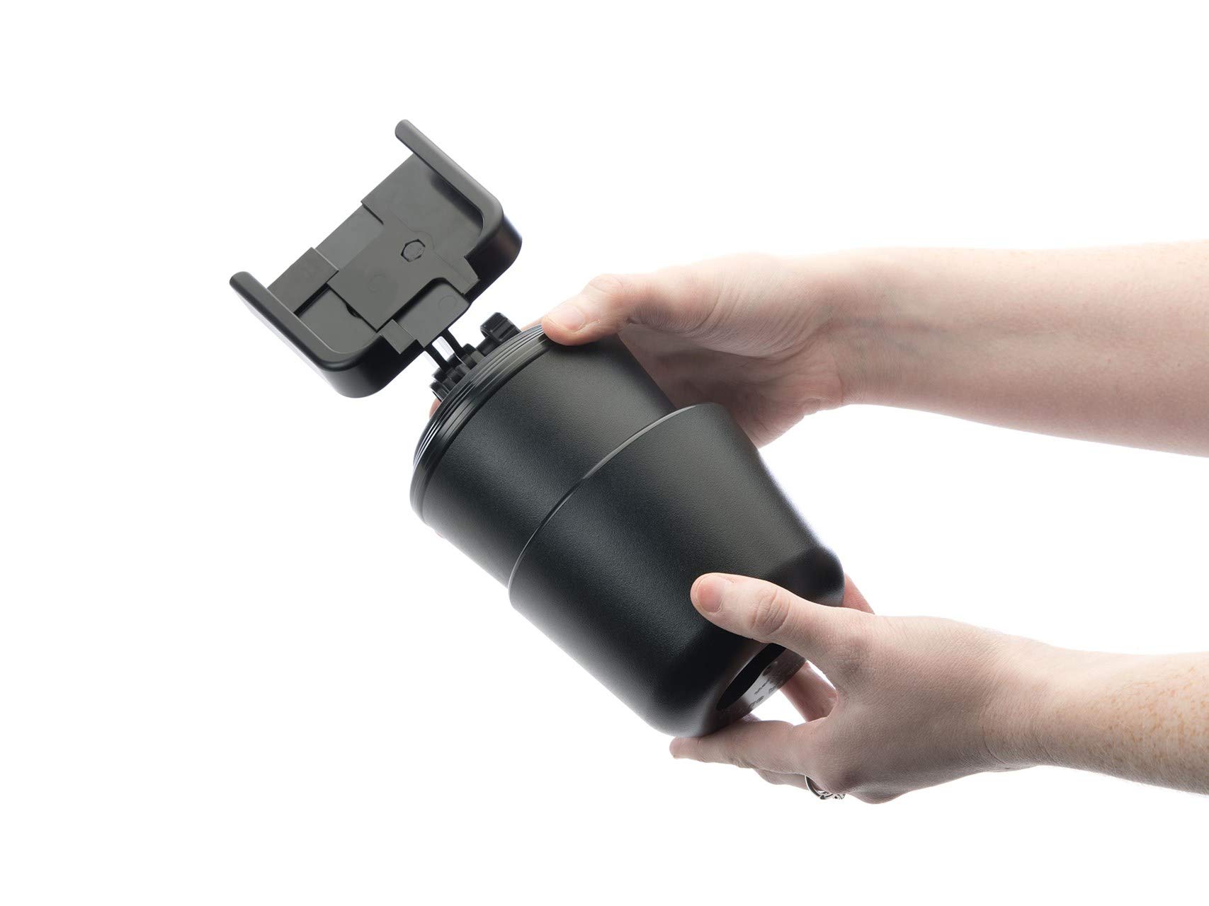 WeatherTech CupFone - Universal Adjustable Car Cup Holder Phone Mount for iPhone & Android - Open Access Design for Charging - Graphite Metal Knobs - Perfect for Road Trips, Commuting & Hands-Free Driving