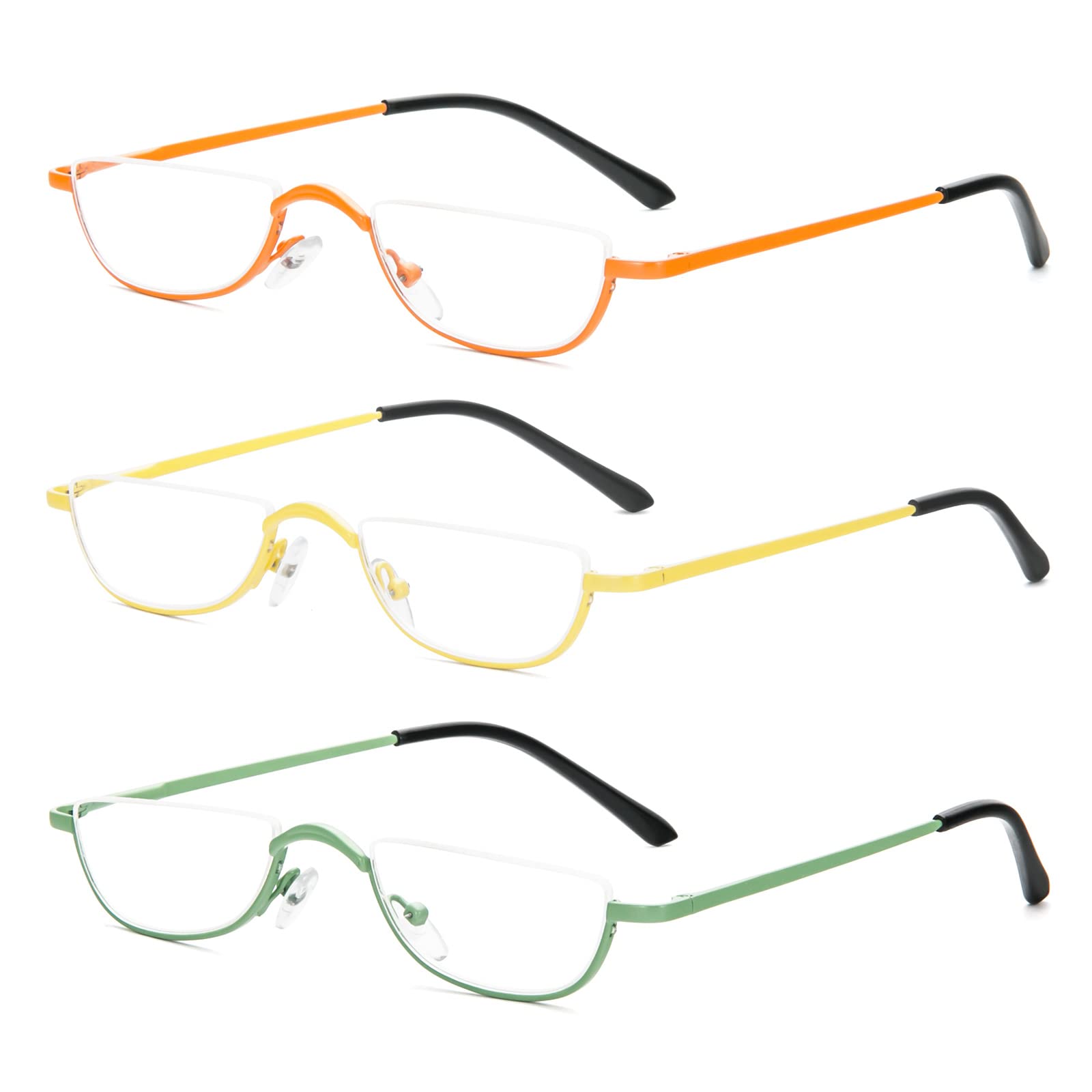 KoKoBin Half Rim Reading Glasses - Lightweight Metal Frame Spring Hinge Readers with Leather Case for Men & Women | Perfect for Reading, Computer Work & Office Use