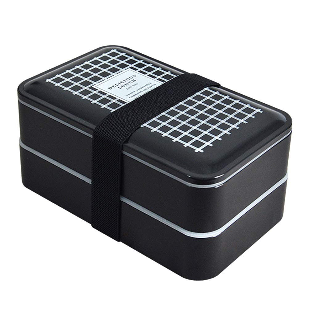 DOITOOL Double Layer Plastic Lunch Box for Men & Women - Grid Design for Office & Travel