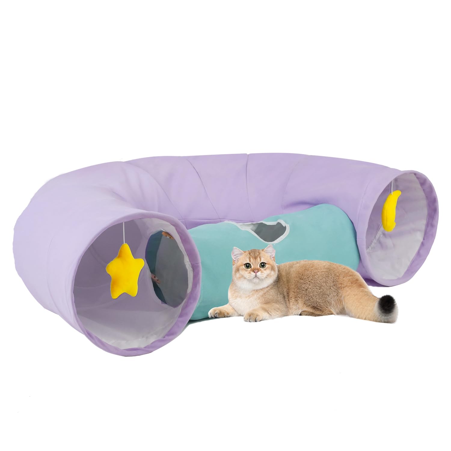 Collapsible Large Cat Tunnel for Indoor Cats - Durable & Cute Pet Toy for Kittens, Puppies & Rabbits (Purple) - Perfect for Playtime, Exercise & Hideouts