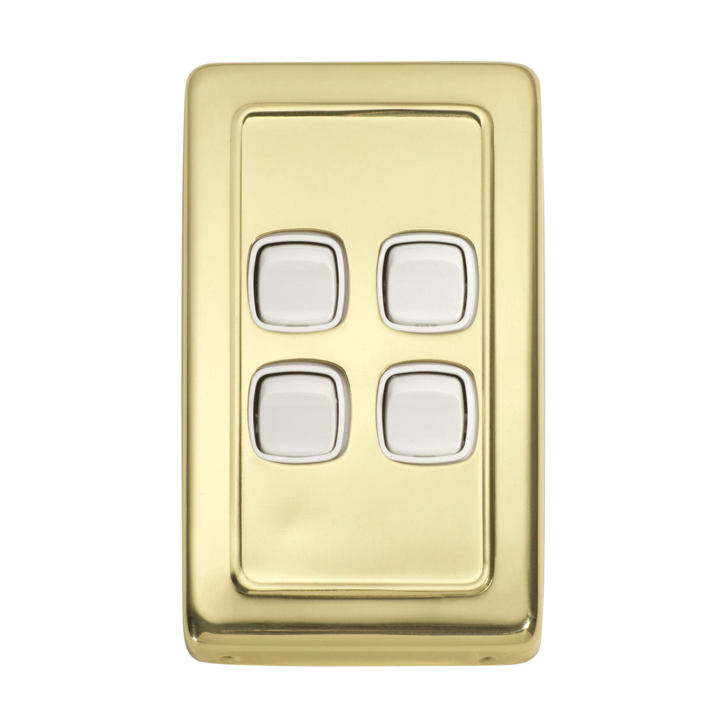 4 Gang White Polished Brass Rocker Switch Flat Plate - 5855 (H115xW72mm) for Home Electrical Upgrade & Smart Lighting Control