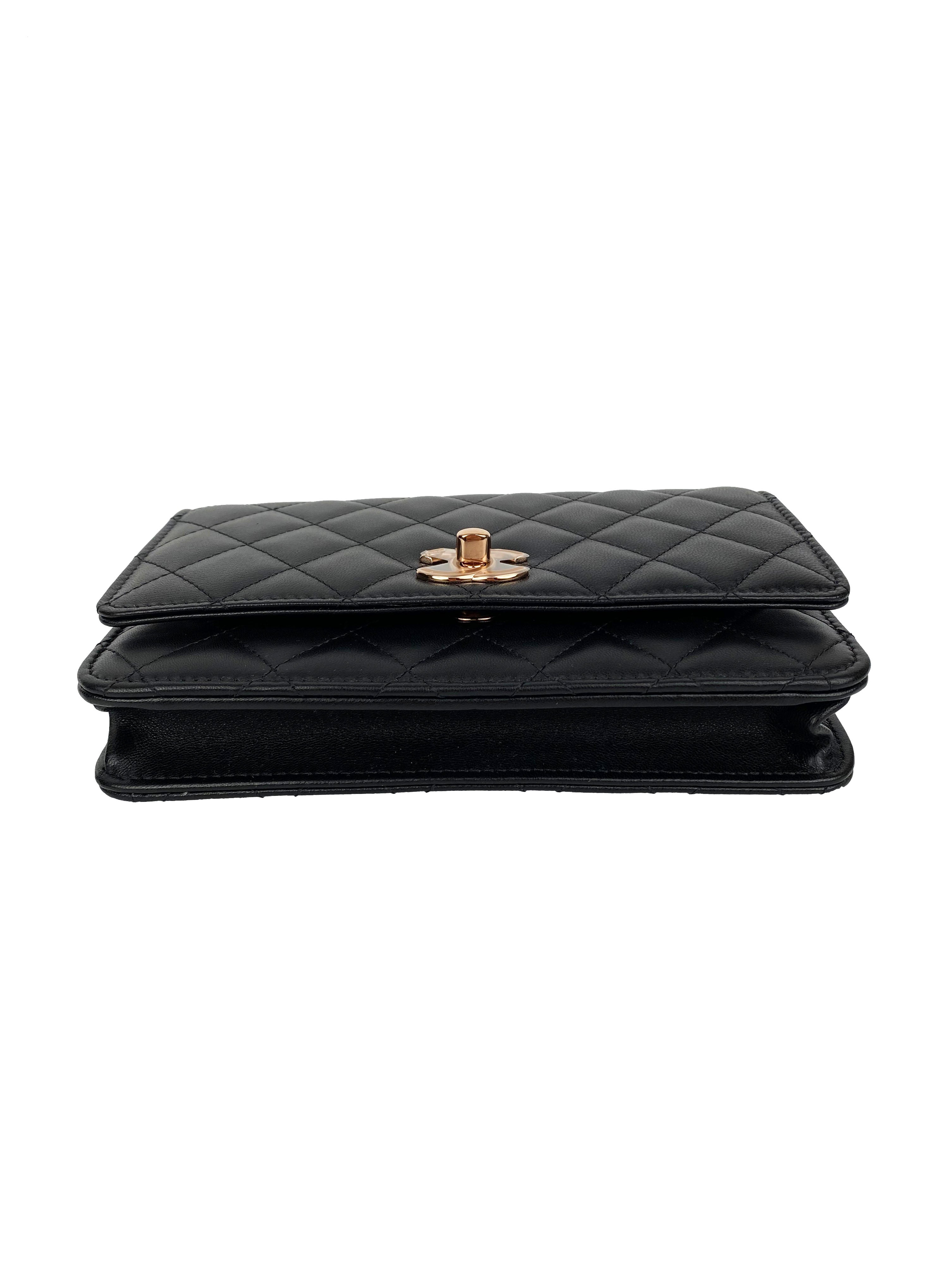 Chanel Black Trendy Wallet on Chain with Rose Gold Hardware - Stylish Crossbody Bag for Women, Perfect for Evening Parties, Date Nights & Special Occasions
