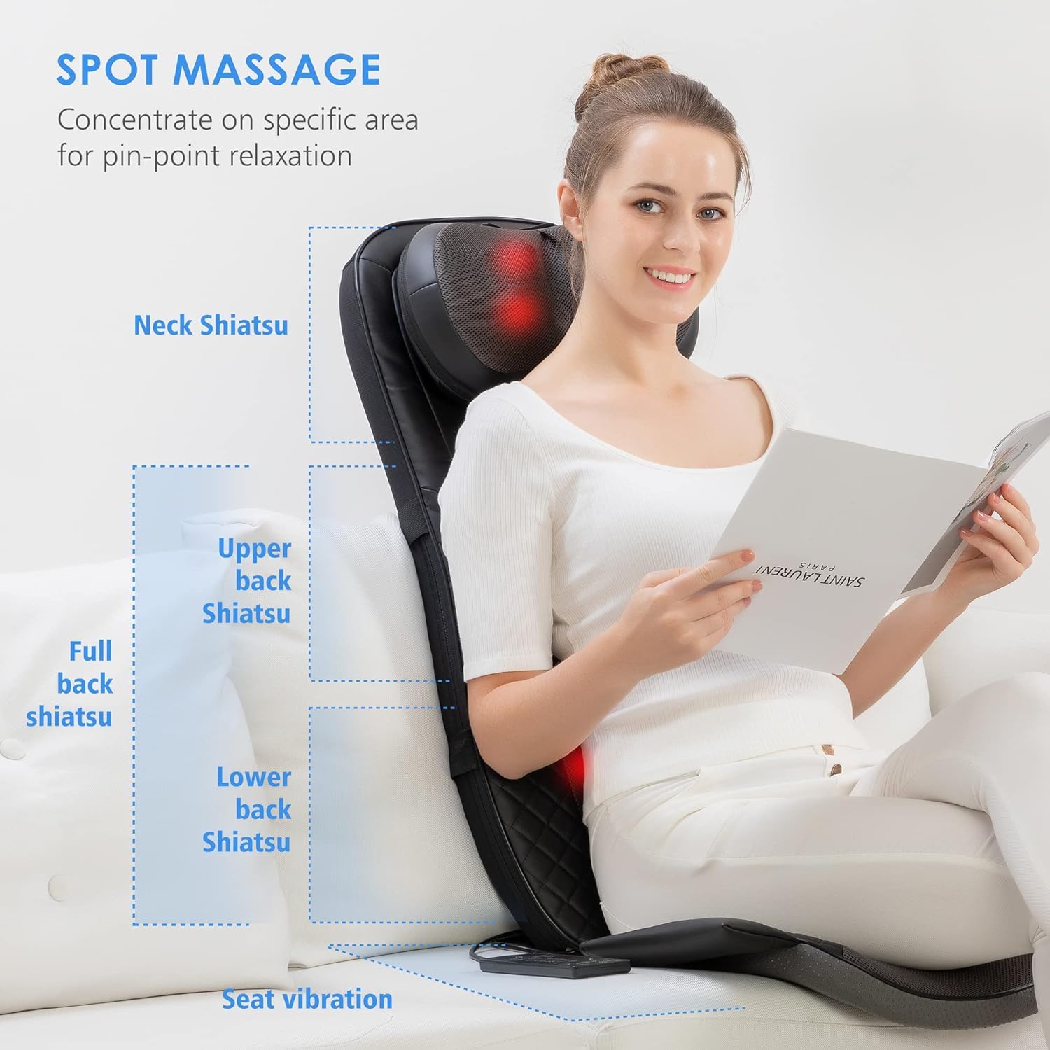 Shiatsu Neck and Back Massager with Heat - Adjustable Kneading Rolling Massage Chair Pad for Neck, Back & Shoulder Pain Relief - Perfect Gift for Mom and Dad - Ideal for Home, Office & Car Use