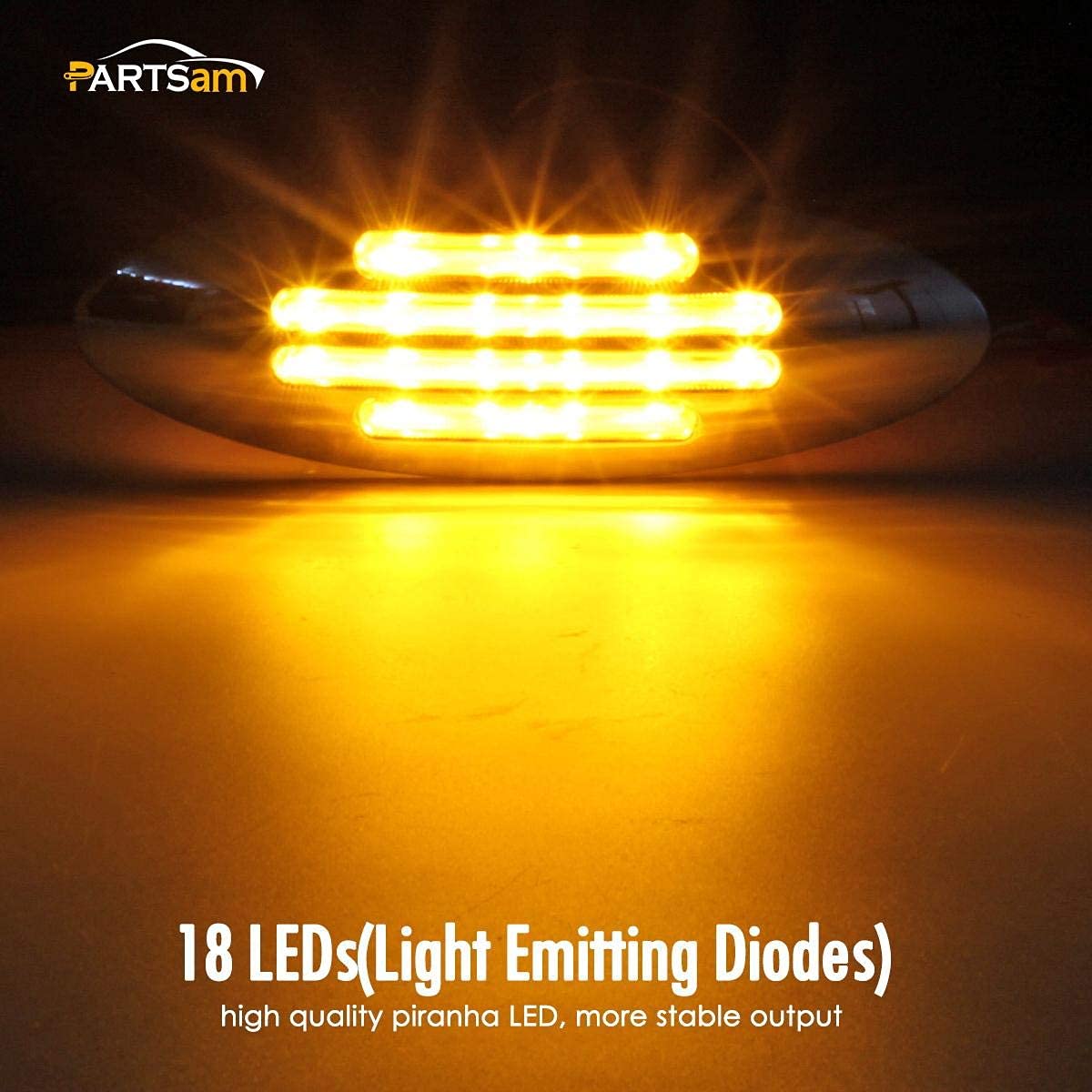 Partsam 15Pcs 6-3/5 Inch Oval Amber LED Side Marker Lights - Clear Lens, 18 Diodes, Waterproof, 12V with Bullet Plug - Perfect for Trucks, Trailers & Boats - Flush Mount Clearance & Turn Signal Lights for Enhanced Visibility