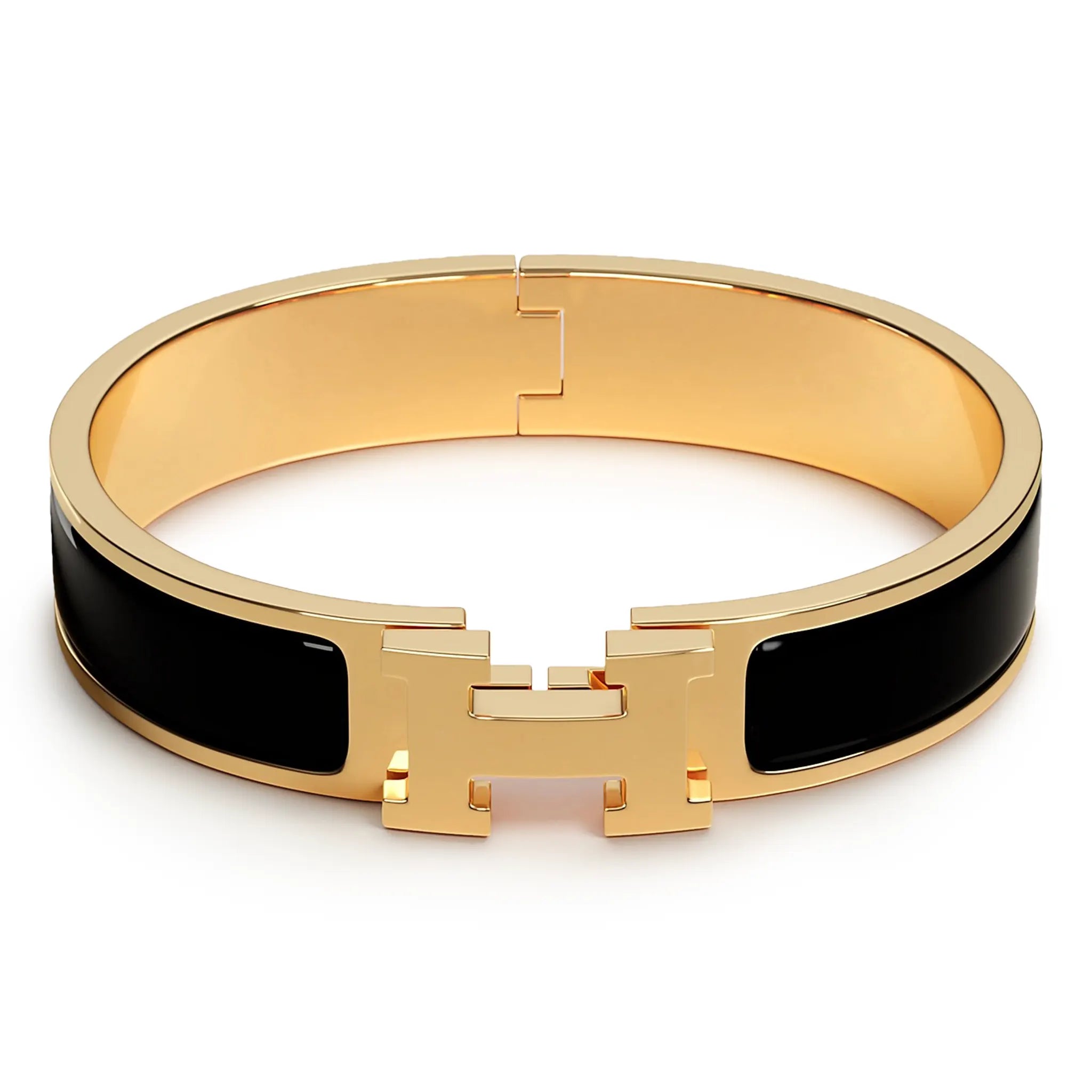 Hermès Paris Clic H Black Leather Bracelet for Women - Luxury Fashion Jewelry Gift for Birthday, Anniversary & Special Occasions