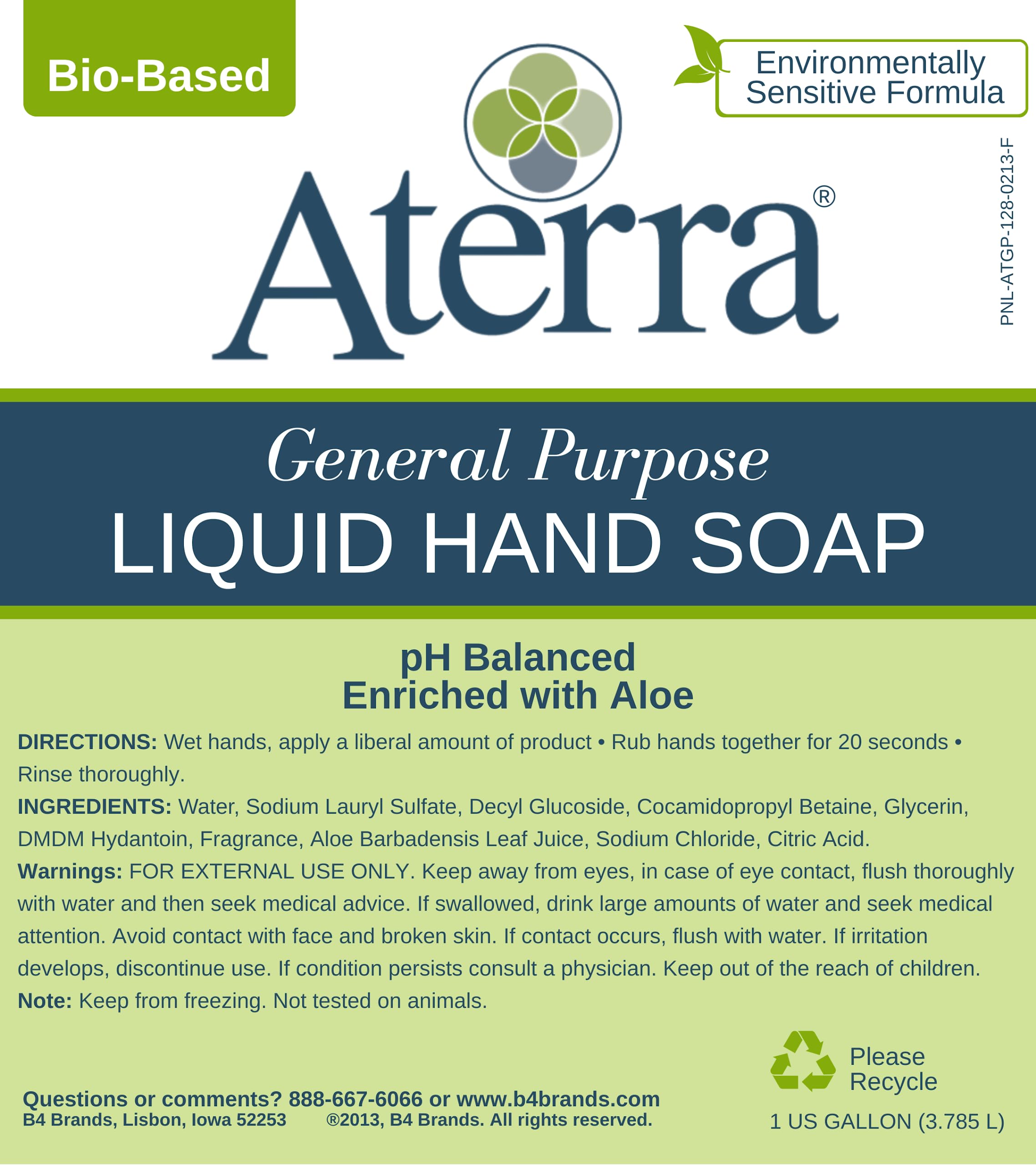 Aterra® Biodegradable Liquid Hand Soap Refill - 1 Gallon (4 Pack) | Eco-Friendly, Plant-Based Formula for Home, Office & Commercial Use | Bulk Soap Dispenser Refills for Restaurants, Schools & Healthcare Facilities