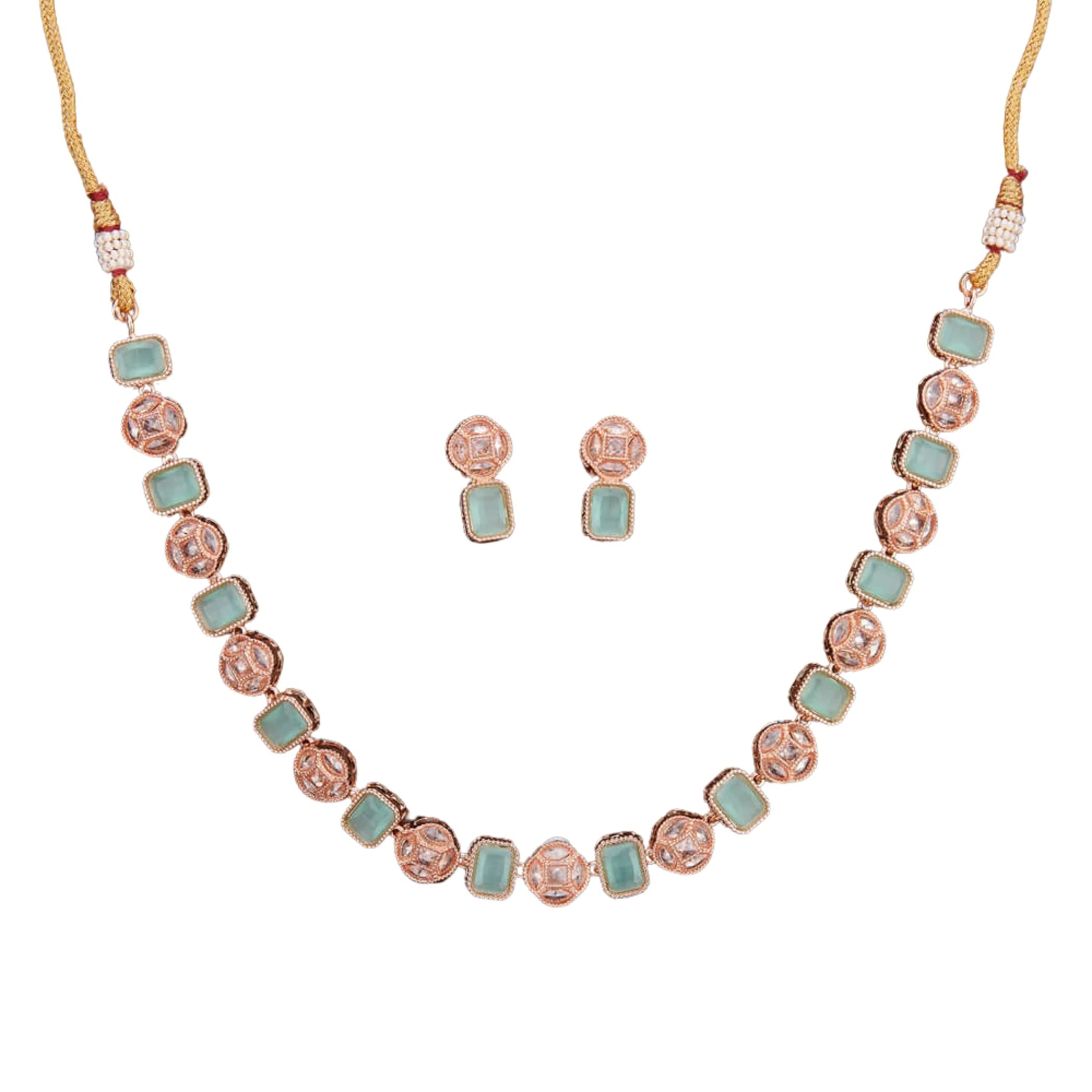 LOVENSPIRE Classic Rose Gold Plated Pendant Necklace Set - Traditional Matte Gold Jewelry for Women - South Indian Ethnic Necklace for Weddings, Parties & Special Occasions