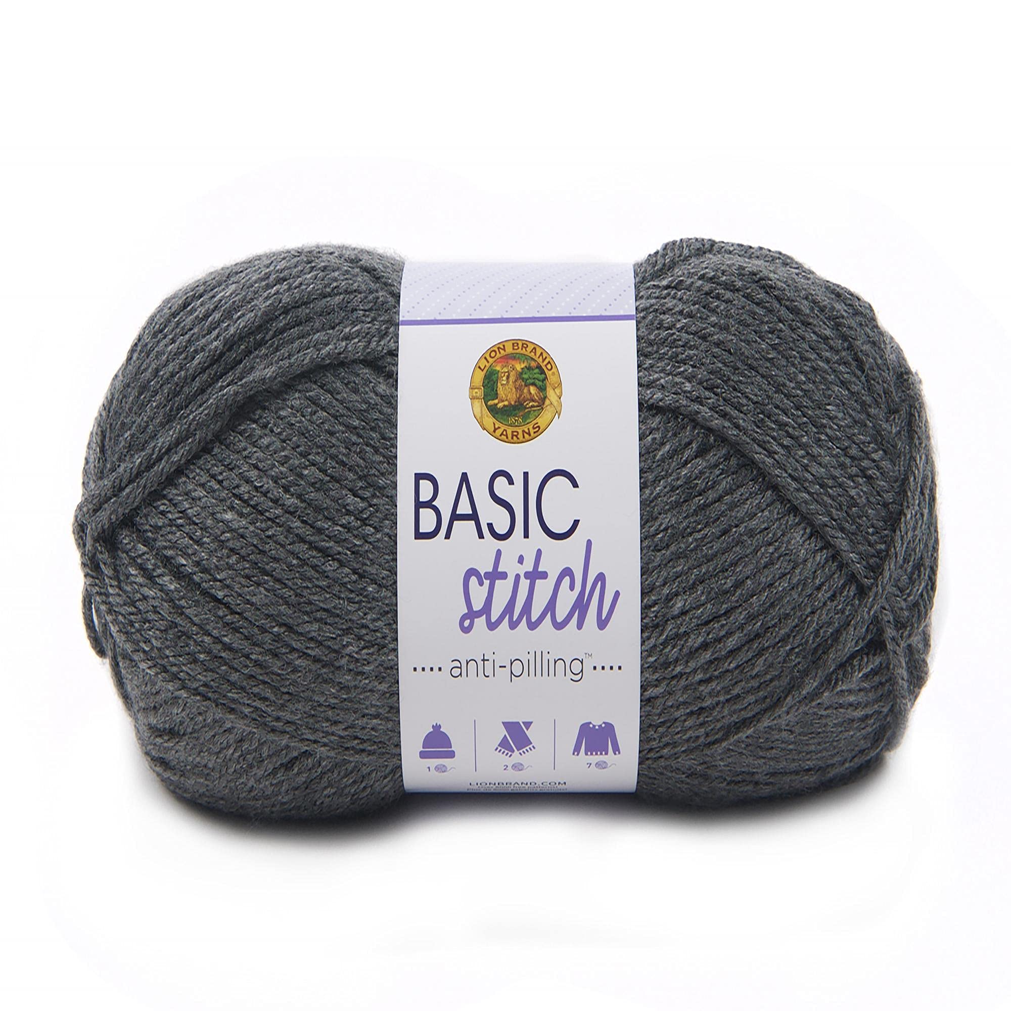 Lion Brand Yarn Basic Stitch Anti-Pilling Knitting & Crochet Yarn - 1 Pack Charcoal Heather - Perfect for Scarves, Blankets & DIY Crafts