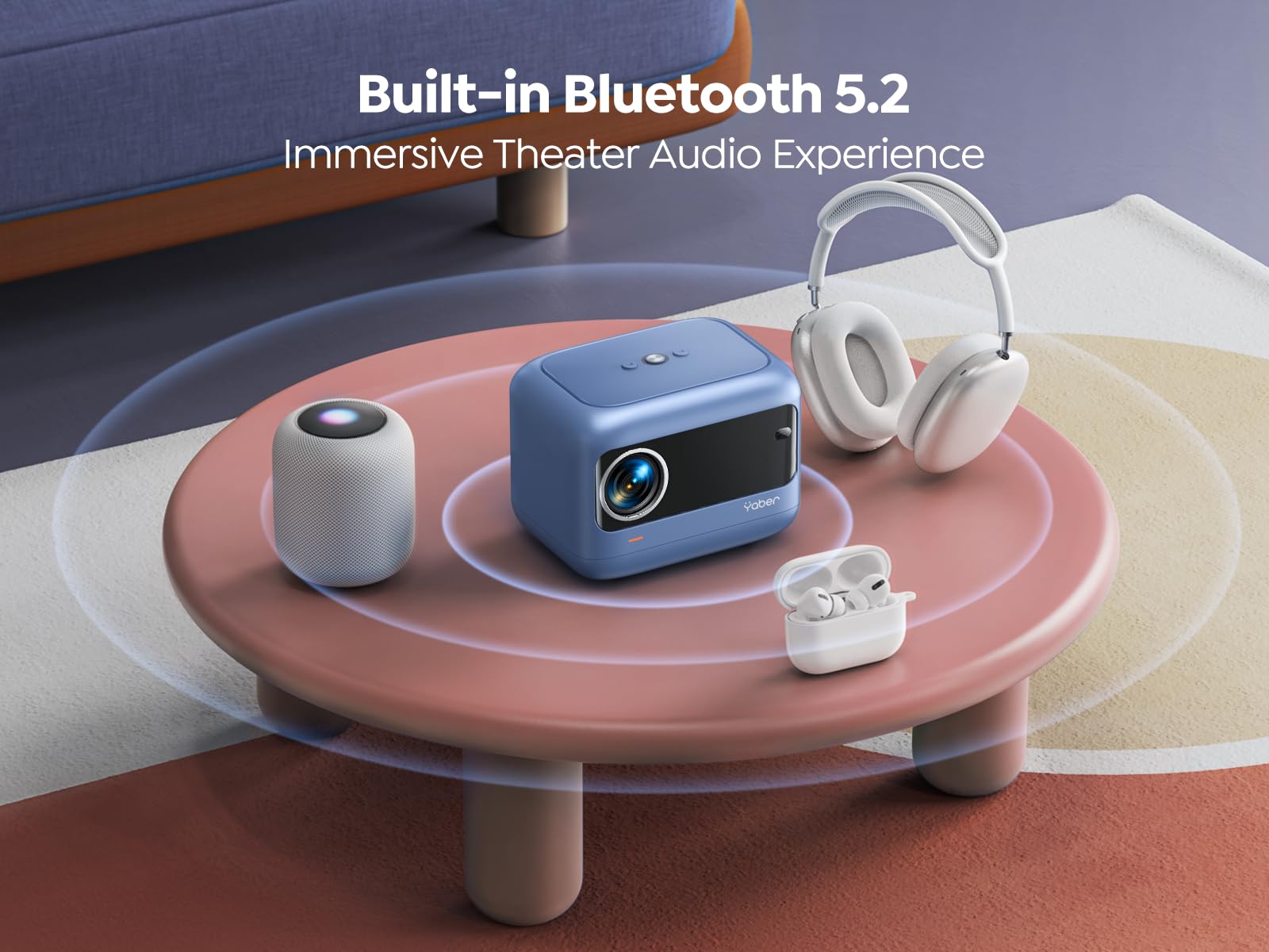 YABER Mini Projector with 5G WiFi & Bluetooth 5.2, 1080P HD Portable Projector with ±40° Keystone Correction, Compatible with Smartphone/TV Stick/Laptop/PS5 - Perfect for Home Theater, Outdoor Movies, Gaming & Presentations (Blue)