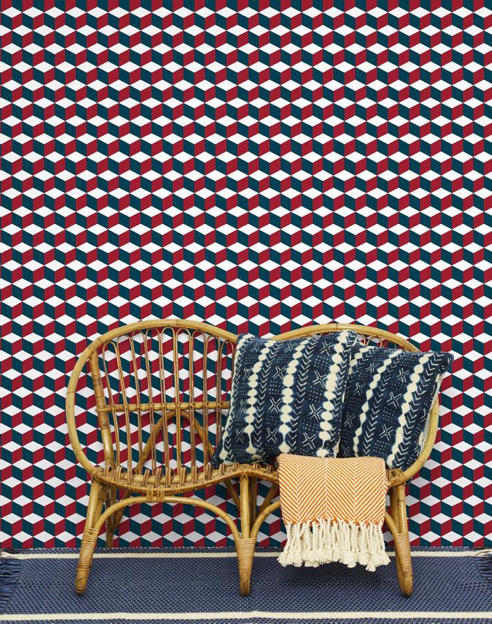Wallshoppe 'Ice Cubist' Wallpaper - Garnet Red Geometric Pattern Peel and Stick Wallpaper for Living Room, Bedroom, or Office Decor