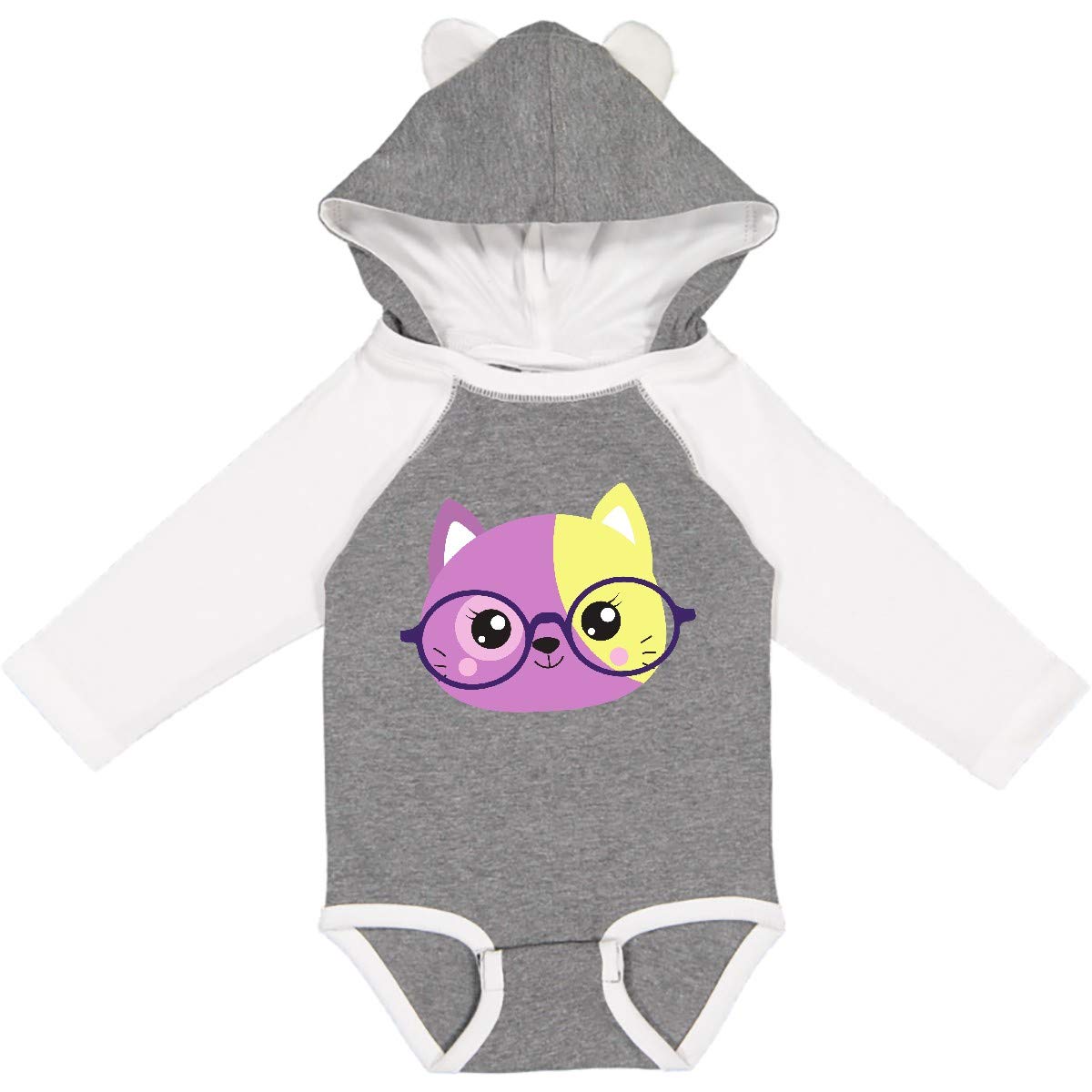 Inktastic Hipster Cat with Glasses - Adorable Kitten Long Sleeve Baby Creeper - Perfect for Playdates, Photo Shoots & Casual Outings