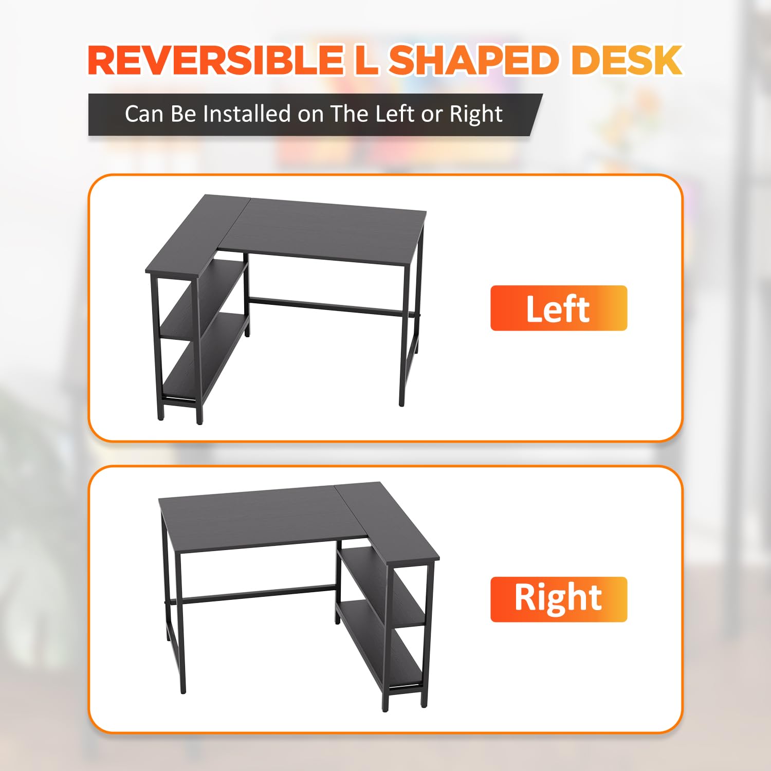 43 Inch L-Shaped Computer Desk with Durable Metal Frame - Corner Gaming Desk with Reversible Storage Shelves for Home Office, Study & Gaming - Black (Perfect for Small Spaces & Multi-Monitor Setups)